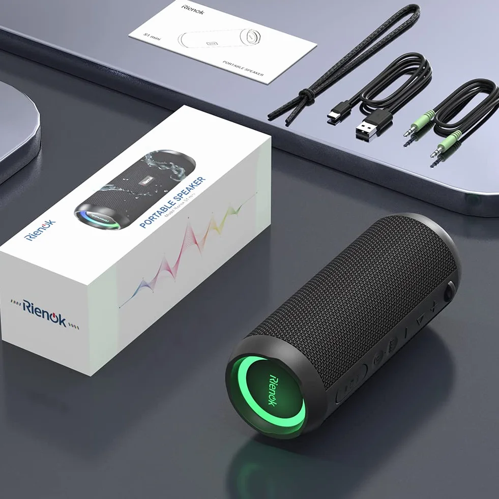 RIENOK Cassa Bluetooth Portatile Potente 30W IPX7 Impermeabile Altoparlante Bluetooth, Bassi Potenti, Luce LED, AUX & Micro SD