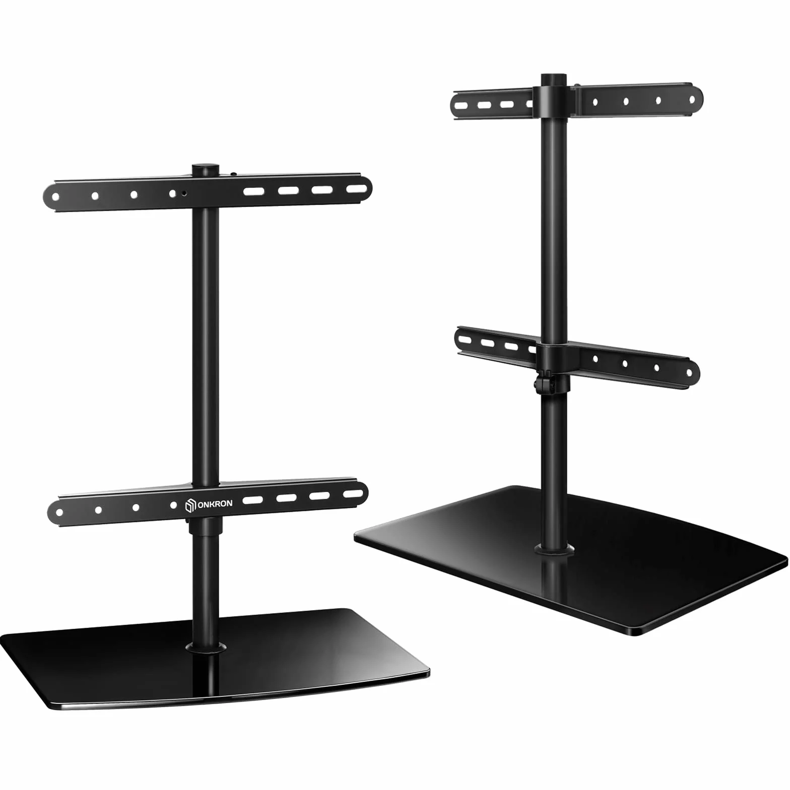 ONKRON Supporto TV da Tavolo 32-75 pollici, fino a 40 kg, VESA 100x100-400x400 mm, Porta TV Girevole, Porta Televisore in Vetro Temperato, Supporto per Schermo da Scrivania Girevole, Nero PT3-B