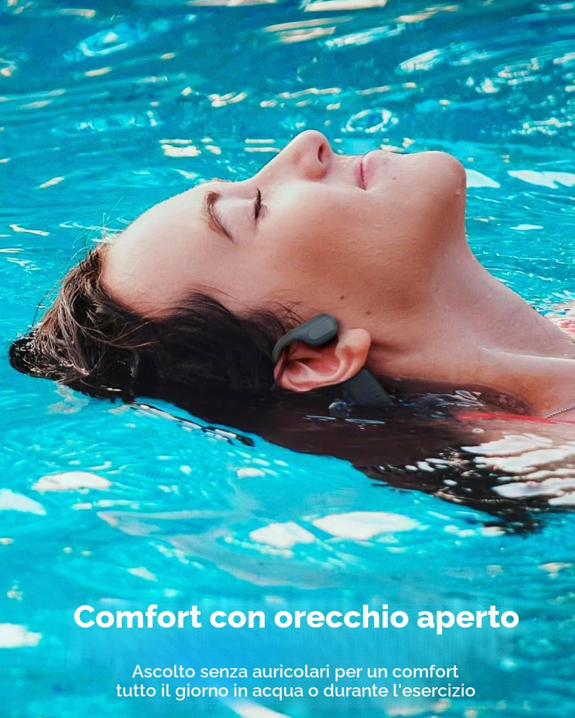 MONODEAL Cuffie da nuoto IP68 impermeabili con suono osseo Bluetooth 5.4, cuffie Bone Conduction Headphones con memoria lettore MP3 da 8 GB, cuffie aperte per nuoto corsa