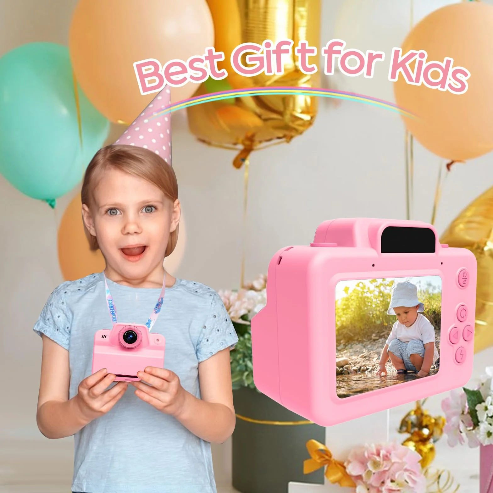 Fotocamera istantanea per bambini, con scheda SD e carta da stampa, 1080P, fotocamera digitale per bambini, regalo di compleanno di Natale, per ragazzi e ragazze, 3-12 anni (rosa)