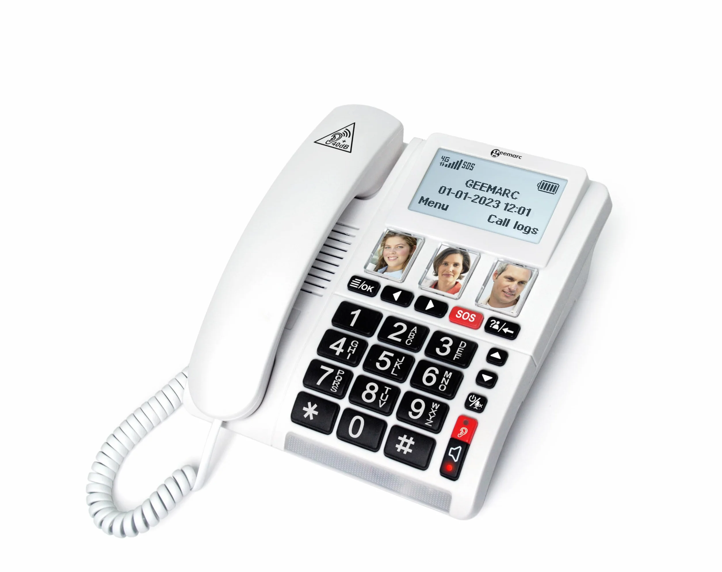 Geemarc CL9000 - Telefono di chiamata di emergenza per la casa e il suo braccialetto SOS impermeabile con grandi pulsanti, volume amplificato e schermo retroilluminato, funziona solo con scheda SIM