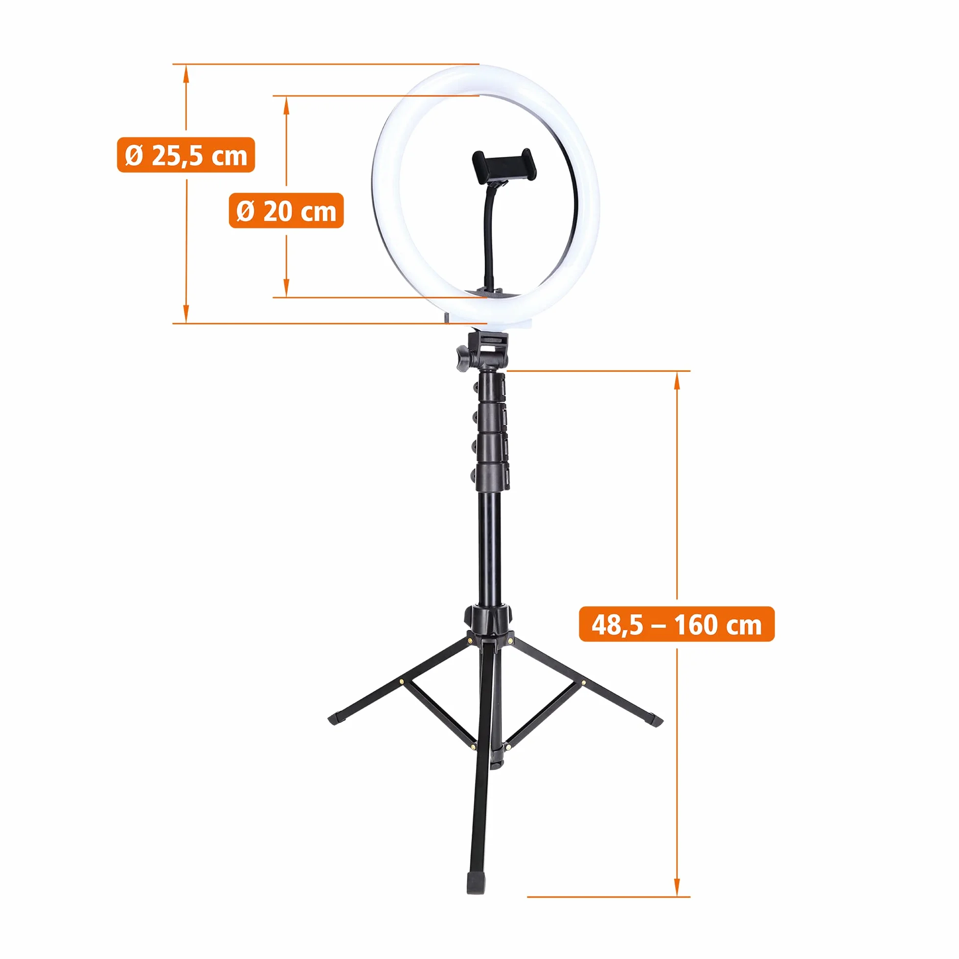 Rollei Lumis Comfort Ring Light Bi-Color, luce ad anello con supporto per smartphone, telecomando per smartphone e treppiede, 120 LED (60 x bianco caldo e 60 x bianco freddo), 28585, nero