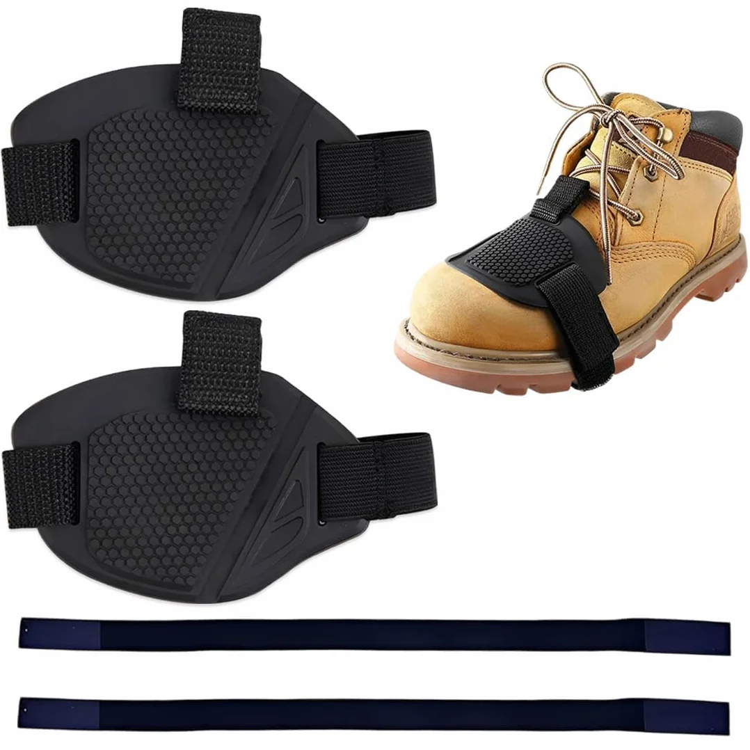 2 Pezzi Copriscarpe Moto - Protezione Leva Cambio Antiscivolo in Gomma - Regolabile con Velcro per Stivali, Sneaker e Scarpe da Lavoro
