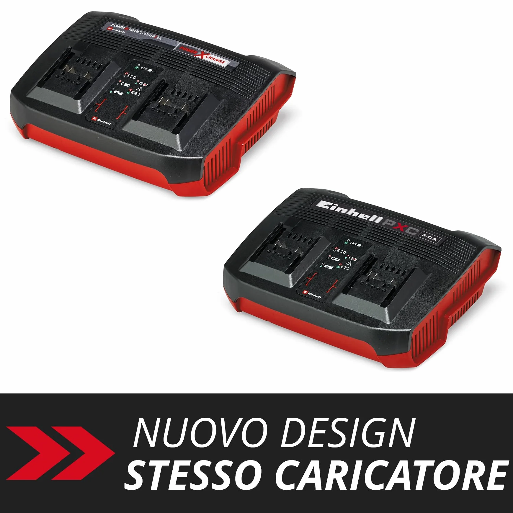 Originale Einhell Power X-Twincharger 3A Caricabatteria doppio Power X-Change (tensione 220-240 V, 50-60 Hz, corrente di carica 3A, senza batterie)