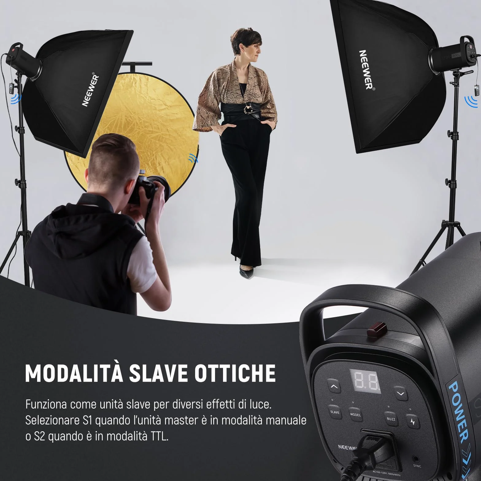 NEEWER Kit Flash Monoluce da Studio 800W (2pz), Luce Strobo S101-400W 5600K con Lampada Pilota 150W/Attacco Bowens/Softbox/Stativo/Riflettore/Trigger RT-16/Borsa per la Fotografia di Prodotti Ritratti