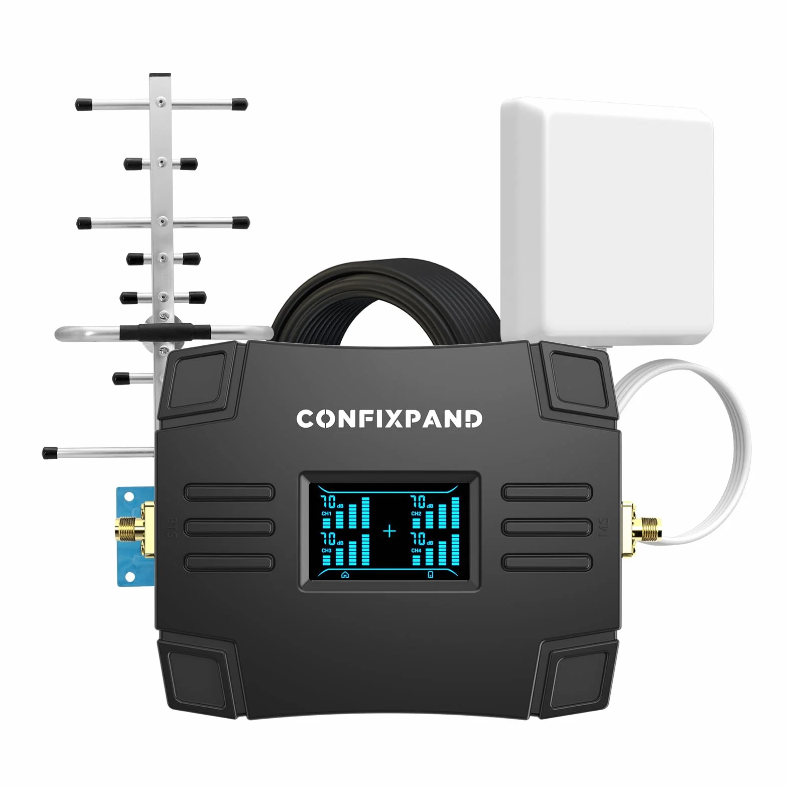 Amplificatore Segnale Cellulare 4G 3G Banda 20/1/3/8 Ripetitore Segnale Cellulare Guadagno70 dB Ripetitore 4G per Operatori Europei Tre, TIM, Vodafone, Iliad, Con Schermo LCD ad Alta Definizione