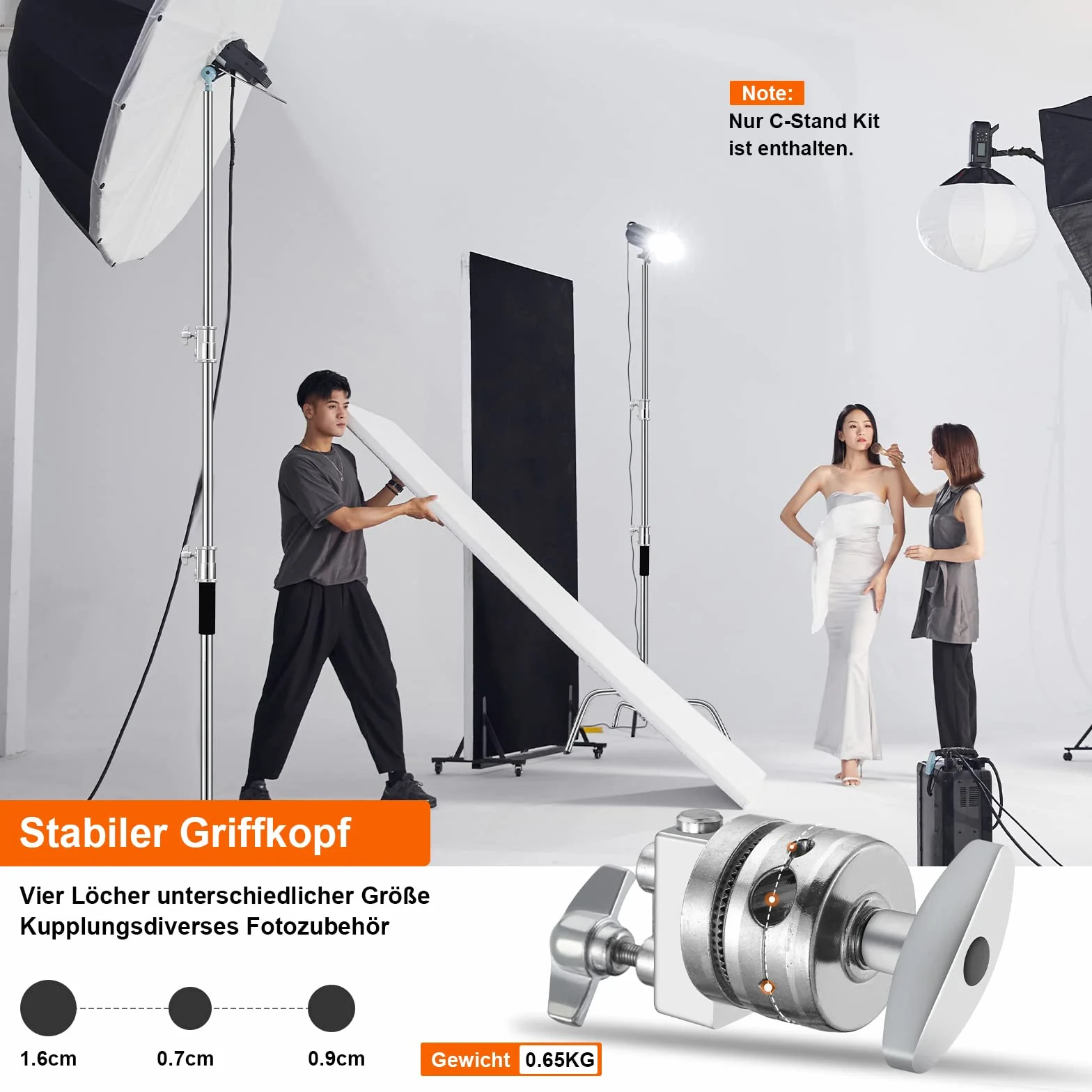 SOONPHO 2-Pack C Stand 100% Acciaio Inossidabile Heavy Duty Supporto a C Fotografia Light Stand C-Stand con 130cm braccio di supporto Kit,testa Grip,clip per Godox AD200 Pro SK400 Aputure(Argento)