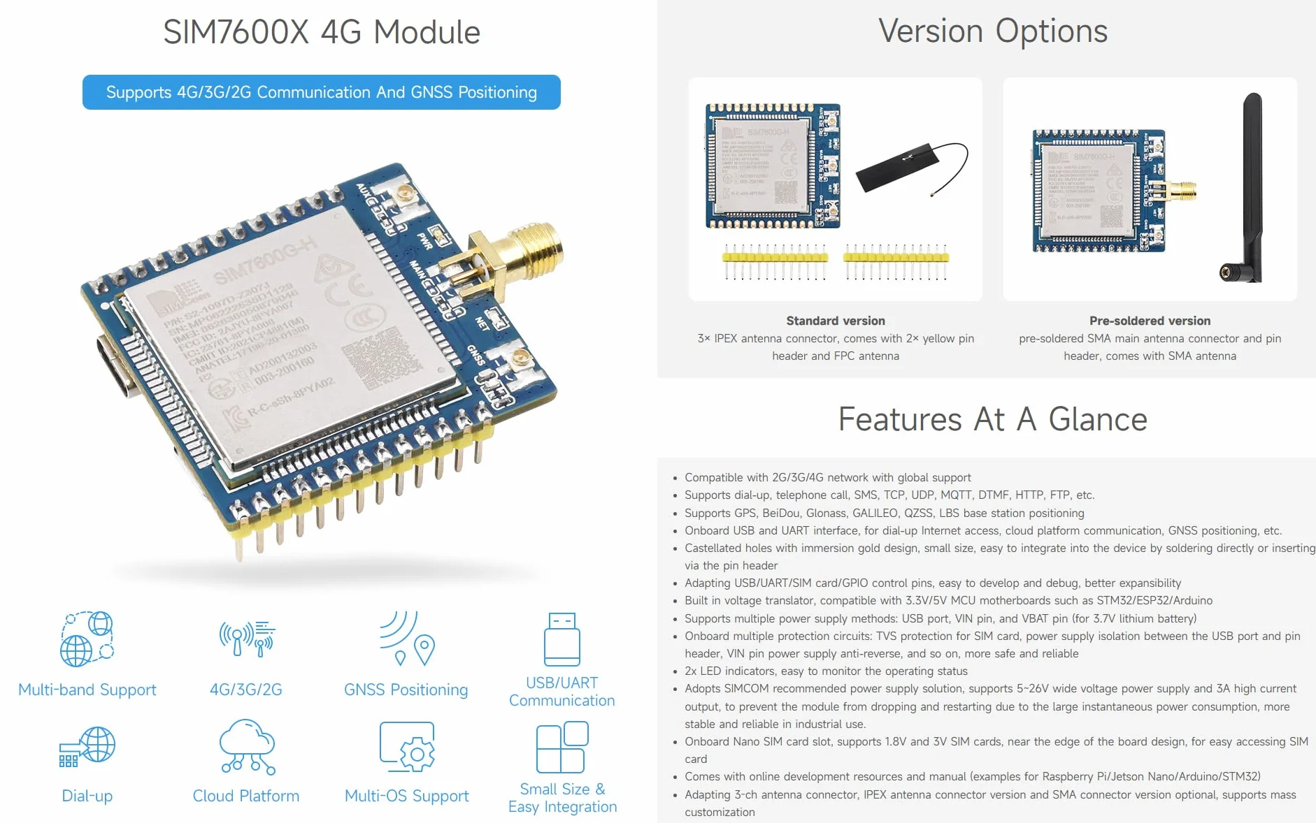 Waveshare SIM7600E-H 4G-Module,utilizzato per l'accesso Internet dial-up Windows/Linux,comunicazione piattaforma cloud,localizzazione GNSS, compatibile con Raspberry Pi/Jetson Nano/ESP32/STM32