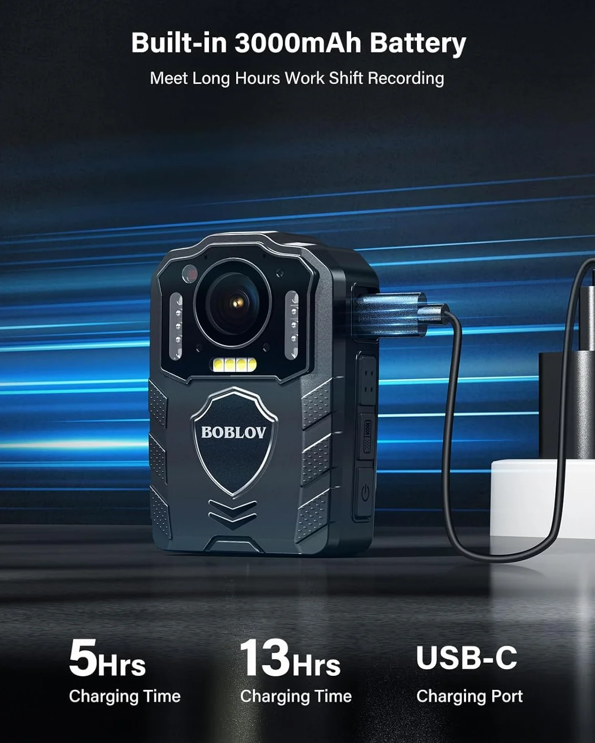 BOBLOV KJ25 1080P 256GB Bodycam Polizia Professionale, 3000 mAh con 10-13 ore di registrazione, Body Cam con visione notturna, per consegne, forze dell'ordine (256GB)