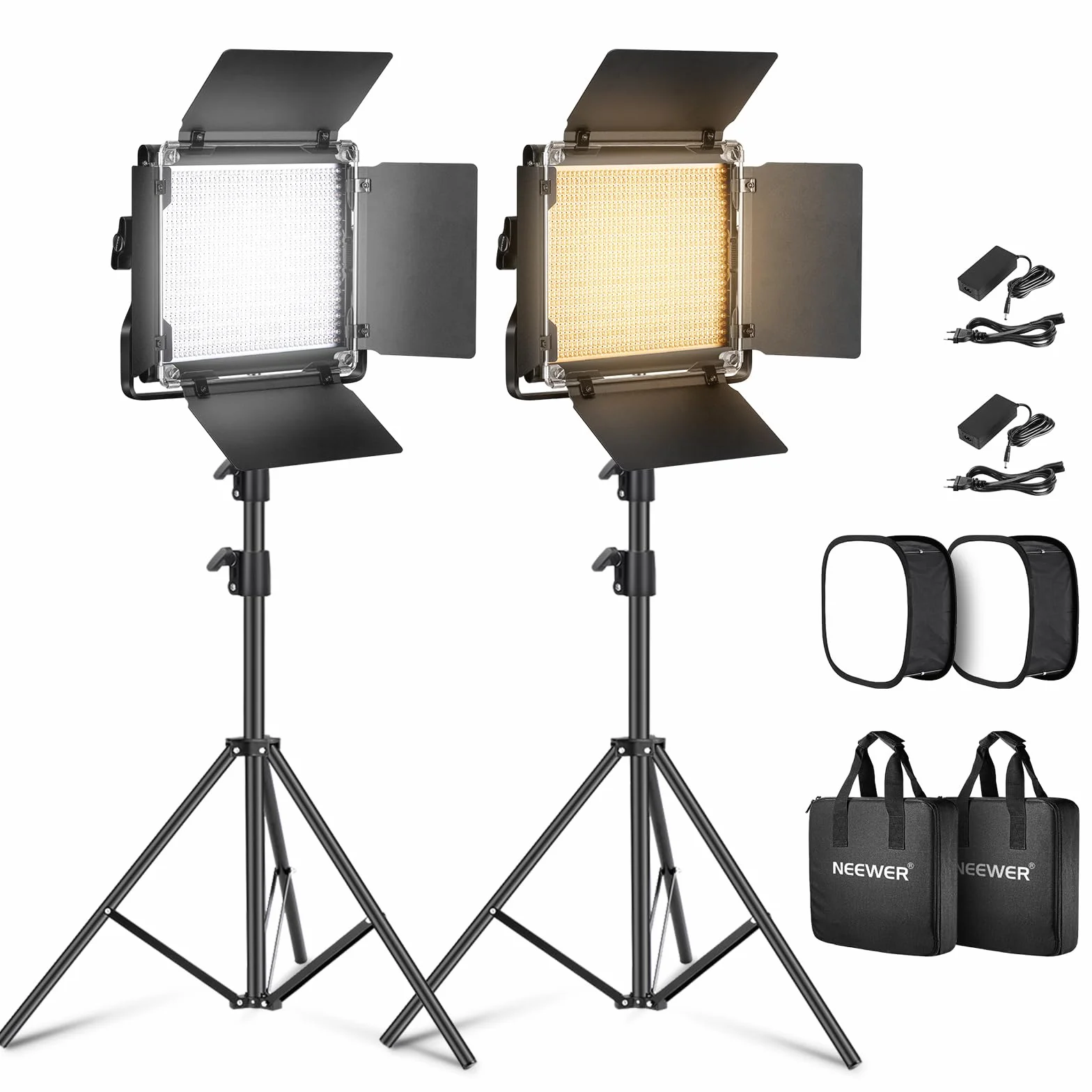 NEEWER 660 Pannello Luce LED Fotografia Kit d’Illuminazione:Luci Video Bicolore Dimmerabile 3200-5600K CRI 96+ & 190cm Cavalletto+Diffusore di luce 660LED, Faretto LED Fotografico per Riprese Video
