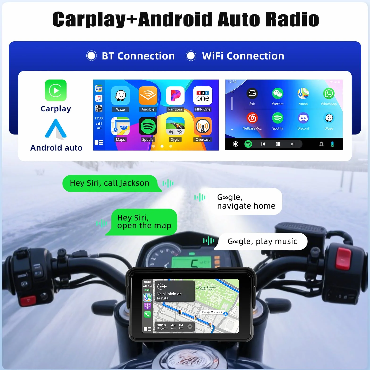 SIXTOP CarPlay Moto con CarPlay e Android Auto Wireless, Portatile GPS Navigatore Moto, 5 Pollici Schermo Touch con Impermeabile IP68, Bluetooth e Siri