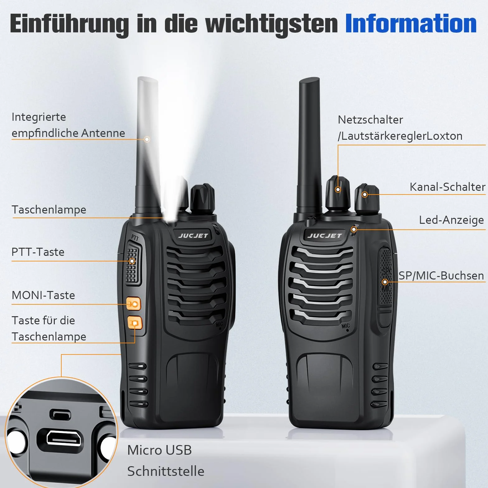 Walkie Talkies 88E, PMR446 Radio bidirezionale senza licenza, PMR 446MHz Frequenza Civile Ricetrasmittente 16 canali, Portatile Walkie-Talkie Professionali con Auricolare (nero, 4 pezzi)
