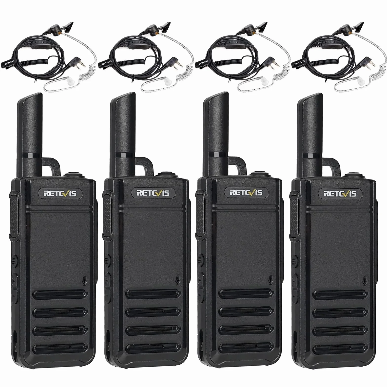 Retevis RB639 Walkie Talkie Professionali, Mini Ricetrasmittenti con Auricolari, 1000mAh, USB-C, Squelch, VOX, PMR446 Walkie Talkie Ricaricabili per Ristorante, Vendita al Dettaglio (4 Pezzi, Nero)