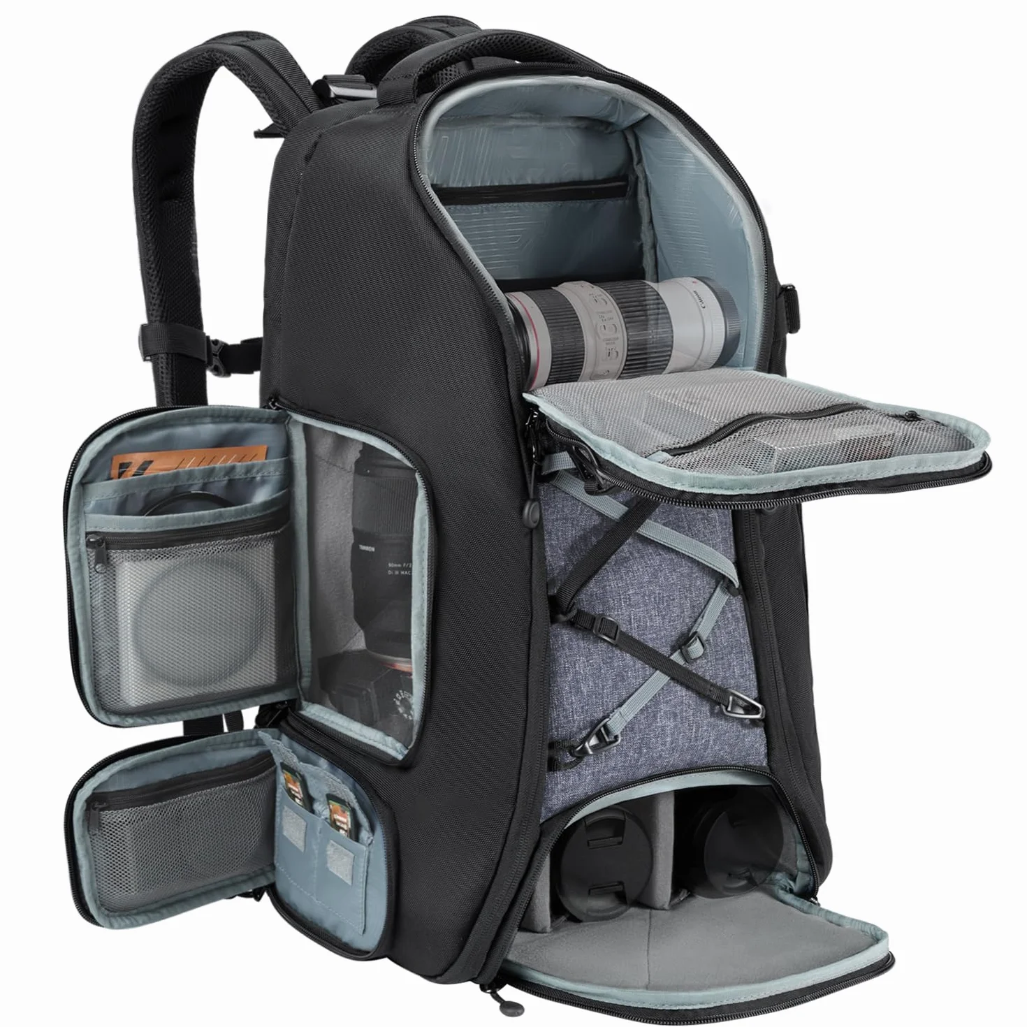 K&F CONCEPT Zaino per fotocamera grande con parapioggia, Zaino macchina fotografica per drone DSLR, obiettivo, laptop, treppiede e accessori