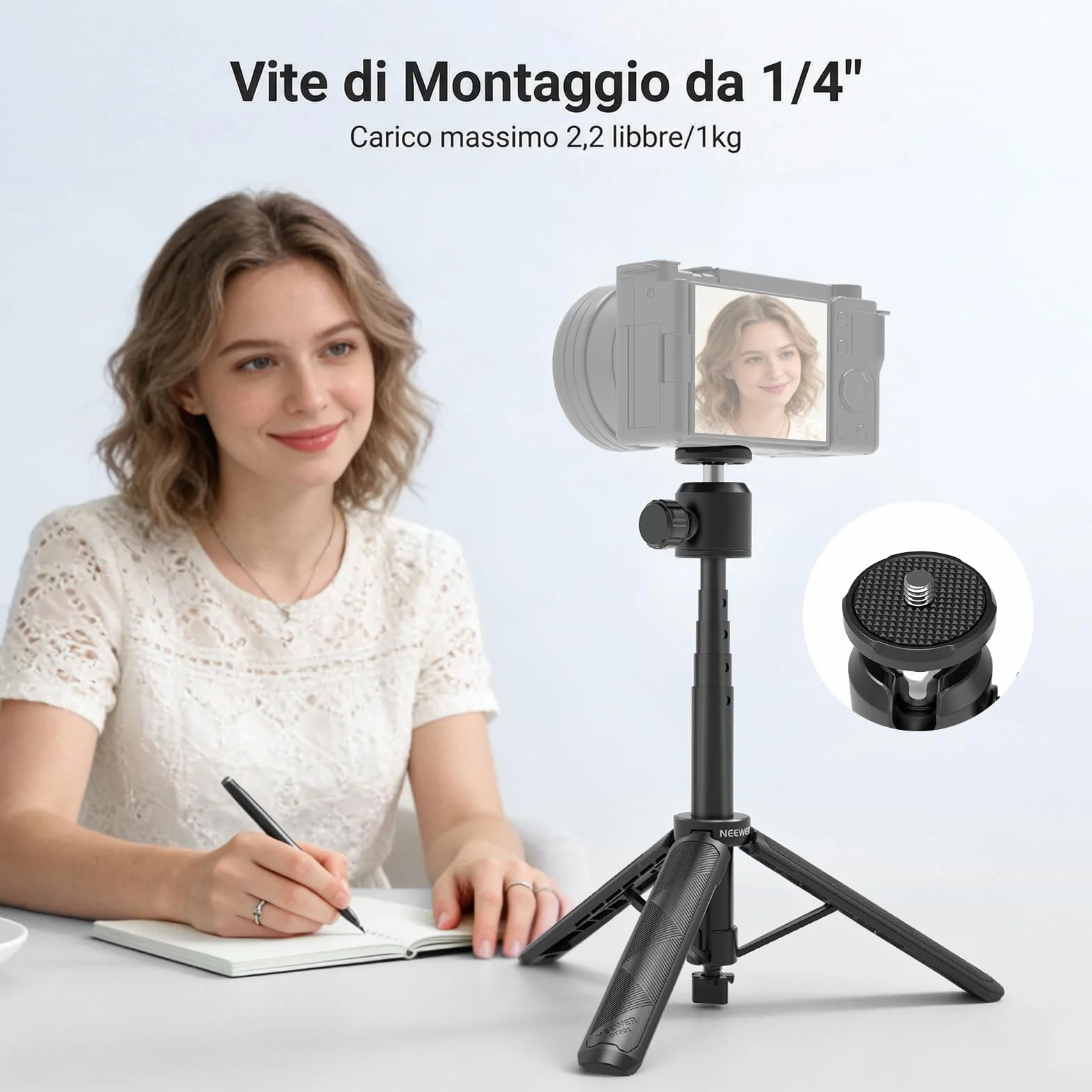 NEEWER BASICS Treppiede Selfie Stick Estensibile, Impugnatura Supporto Portatile in Metallo Compatibile con Canon G7X Mark III Sony ZV-1 RX100 VII A6400 A6600 Nikon Camera Webcam per Vlogging, DT001