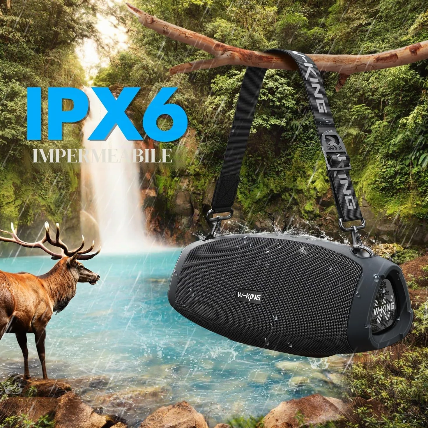 W-KING 120W PICCO 70W Cassa Bluetooth Altoparlante Potente Portatile Grande con Wireless Microfono, IPX6 Impermeabile per Esterni,Cinghia/Grande Basso/Accumulatore Di Energia/DSP/Audio/Sche TF/EQ/Apri