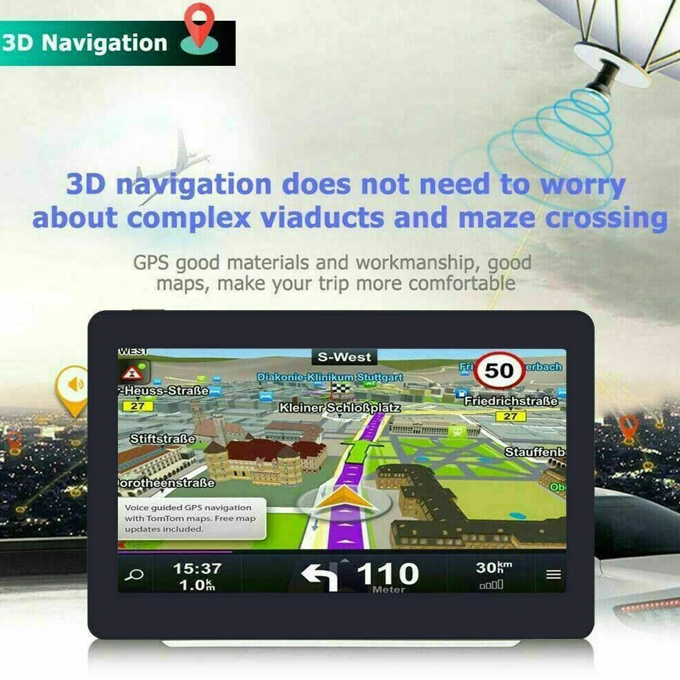 Riloer Navigatore GPS per Auto Portatile da 7 Pollici per Camion, Auto, Touch Screen Capacitivo, con Mappa ad Alta Definizione, FM, Console per Auto 3D