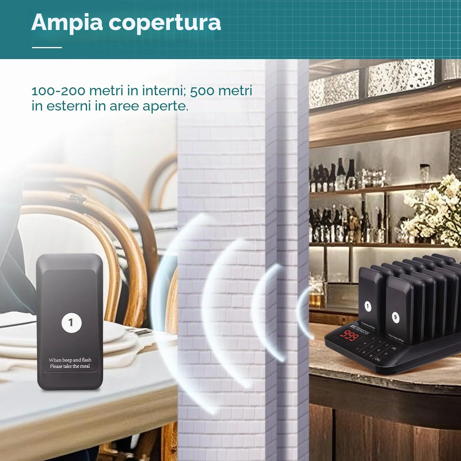 Retekess TD157 Cercapersone Ristorante, 500M Pager Ristorante, 16 Cercapersone, Batteria da 300 mAh, il Segnale Può Attraversare le Pareti, Facile da Configurare, Pager Clienti per Bar, Hotel, Negozio