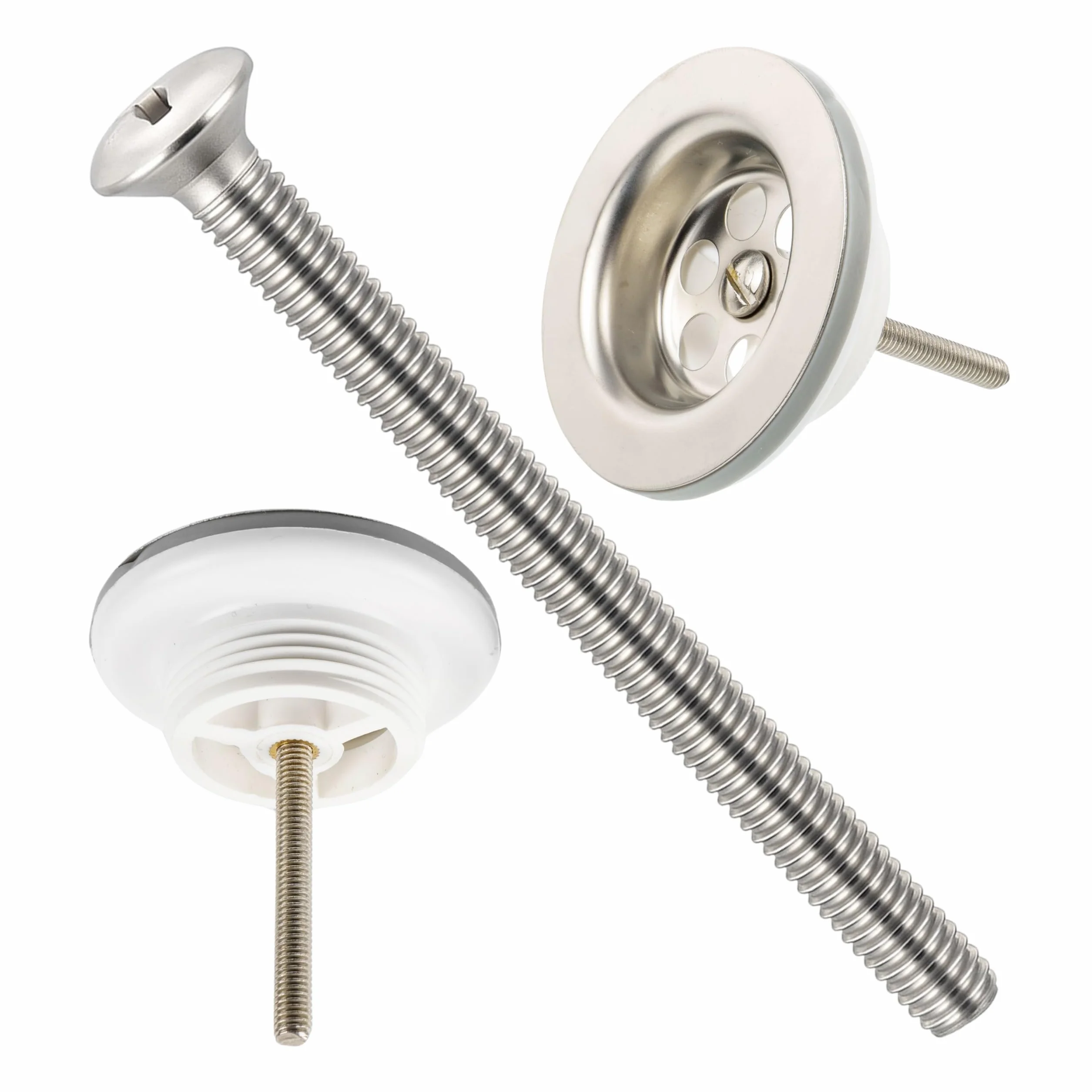 Vite di montaggio di ricambio M6x60 per valvola di scarico del lavello, utilizzabile universalmente per Ø 62,5 mm - 1 1/4 di pollice e 70 mm - 1 1/2 di pollice, acciaio inossidabile SS201, viti