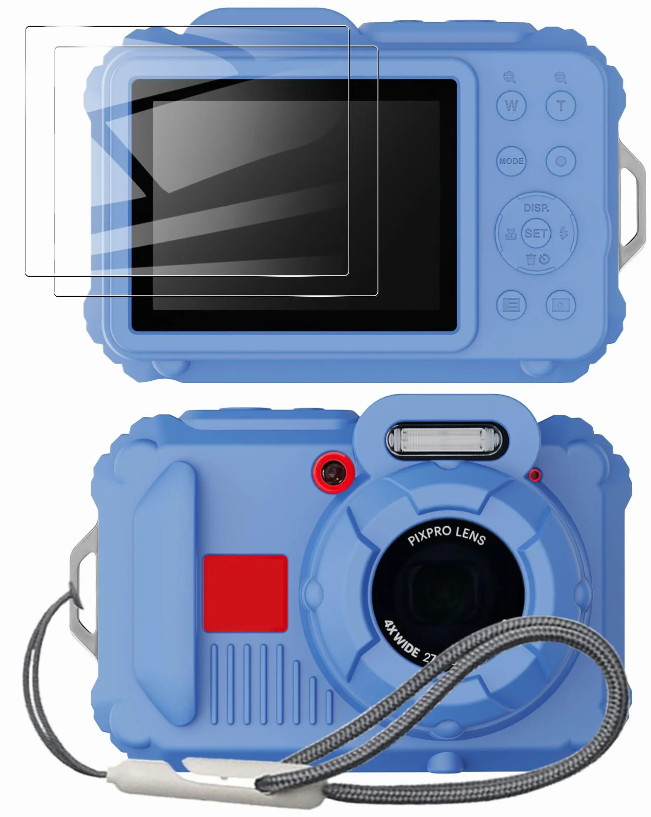 Custodia in silicone per fotocamera digitale pixpro wpz2 con protezione dello schermo 2PCS e cordino - blu