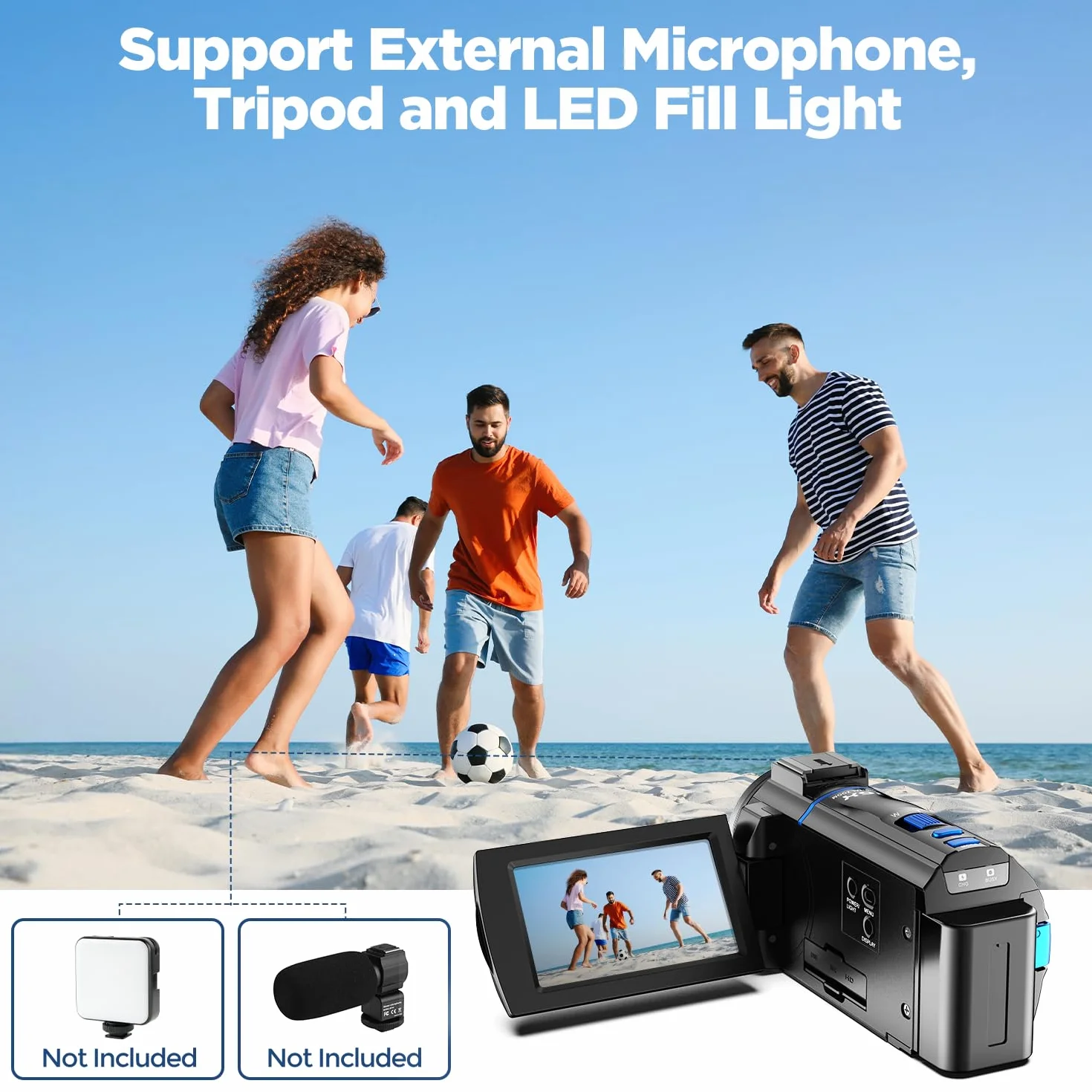 Camcorder 4K 48MP Videocamera YouTube, Visione Notturna IR Fill Light LED, Webcam Streaming, Schermo Tattile 3" 270°, 32GB SD, Telecomando, Batteria, Camera Vlog Principiante Economica