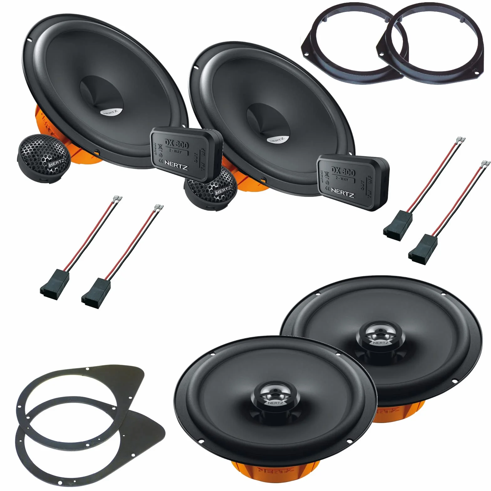 Kit 6 Casse Compatibile con Fiat 500 dal 2008 Con Adattatori E Supporti Altoparlanti Hertz ANTERIORE e POSTERIORE dsk 165.3 DCX 165