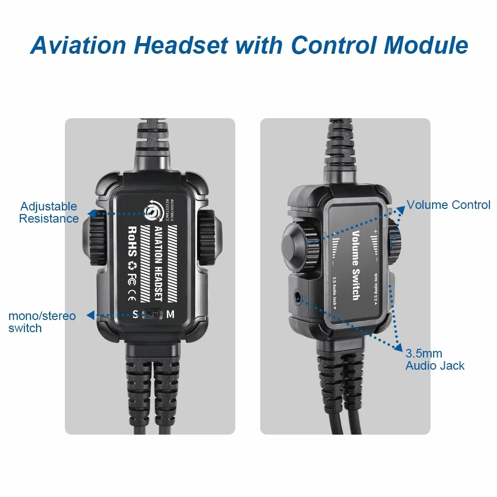 Cuffie aviazione in fibra di carbonio con riduzione passiva del rumore, compatibilità mono e stereo, microfono con cancellazione del rumore, ingresso MP3, include borsa per cuffie