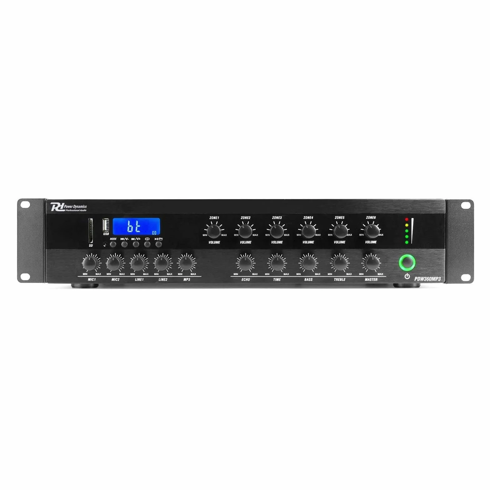 100v versterker met 6 zones - Power Dynamics PDW360MP3 - 100 volt versterker met Bluetooth - 360W