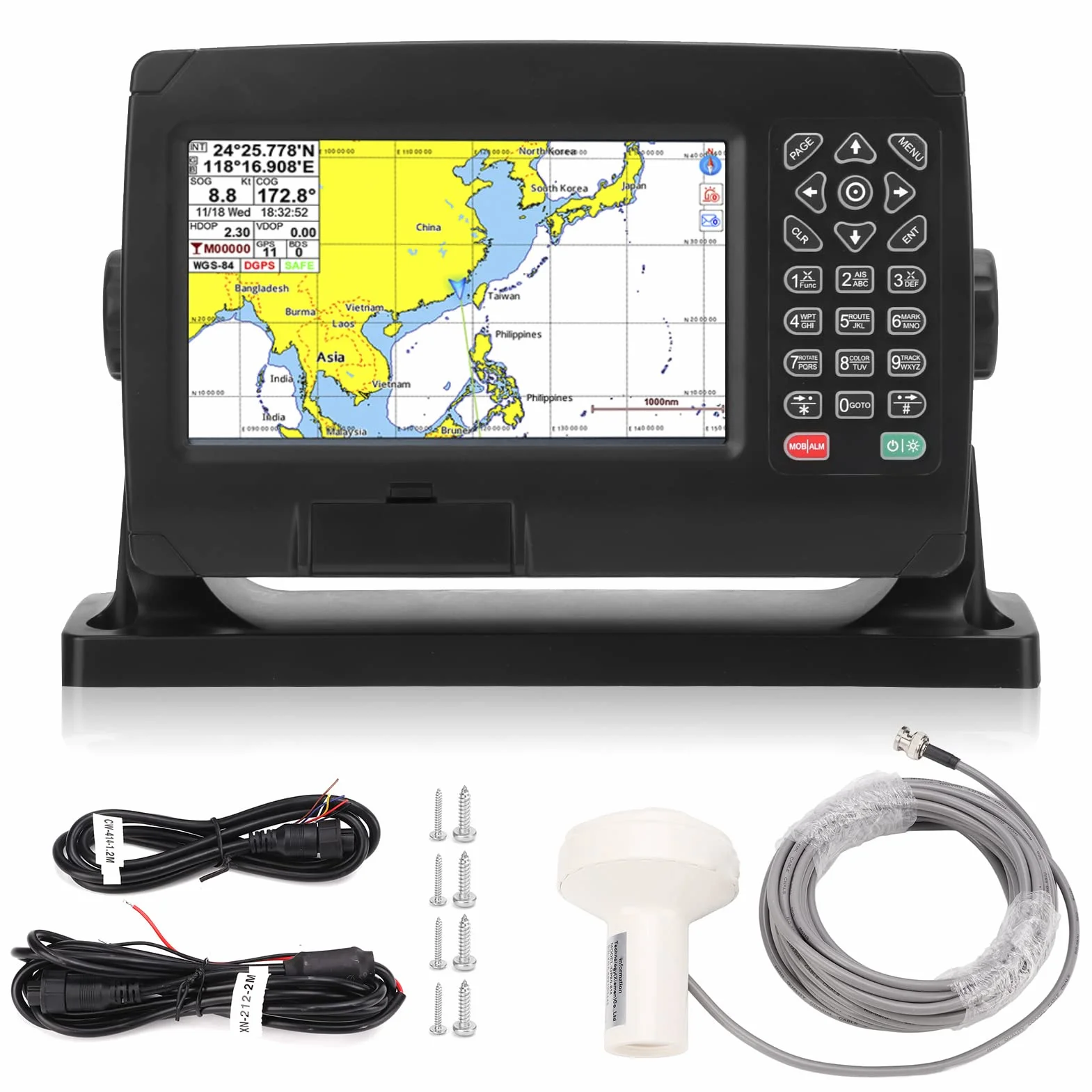 Navigatore GPS Marino per Barche, Plotter Cartografico con Transponder Satellitare, Antenna GNSS, Sistema a Doppia Mappa IPX6 Impermeabile