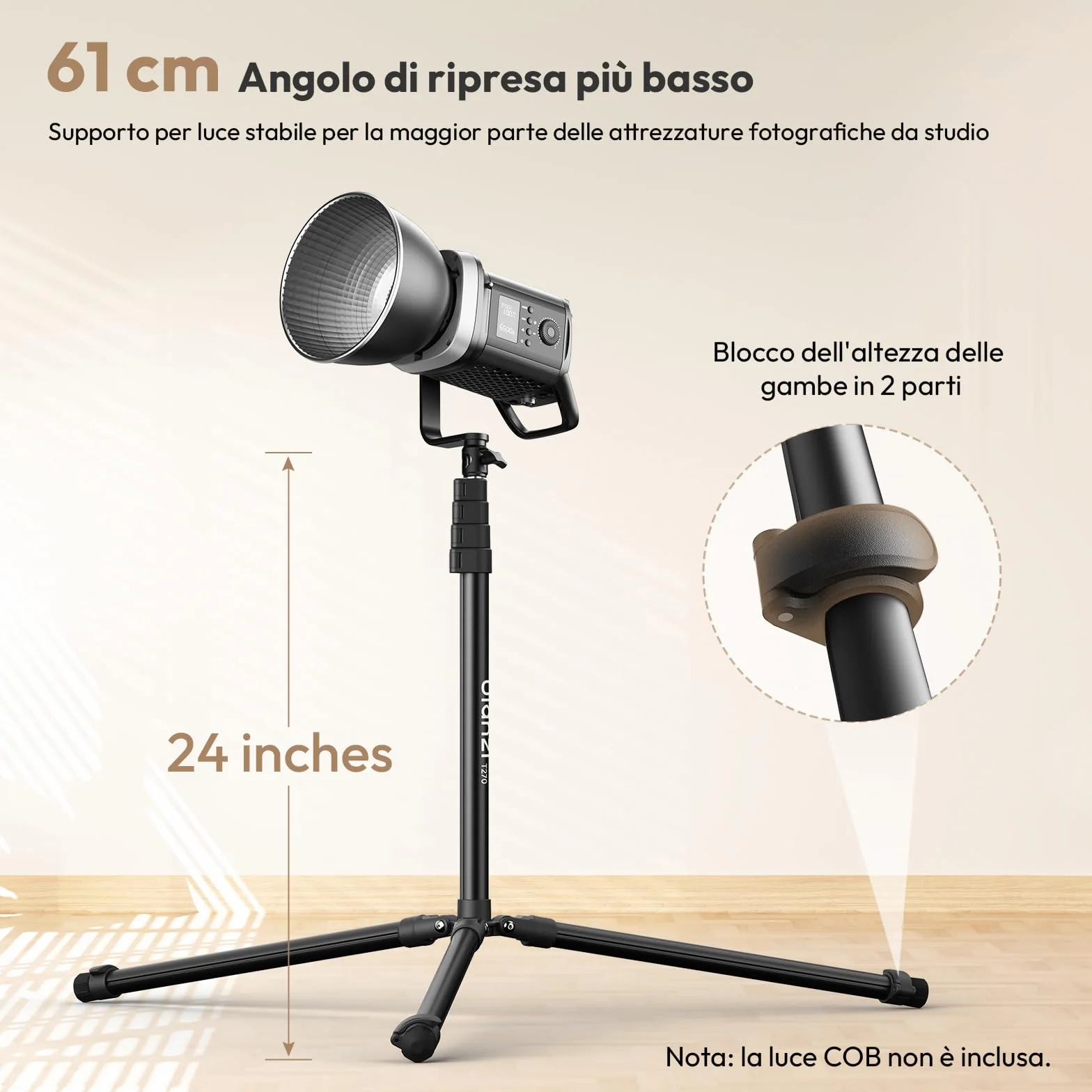 ULANZI T270, Stativo Fotografico in Alluminio da 270cm, Cavalletto per luci fotografiche con pesa 1,27 kg e capacità di carico 6 kg, Treppiede con vite da 1/4" per fotografia in Studio ed Esterna