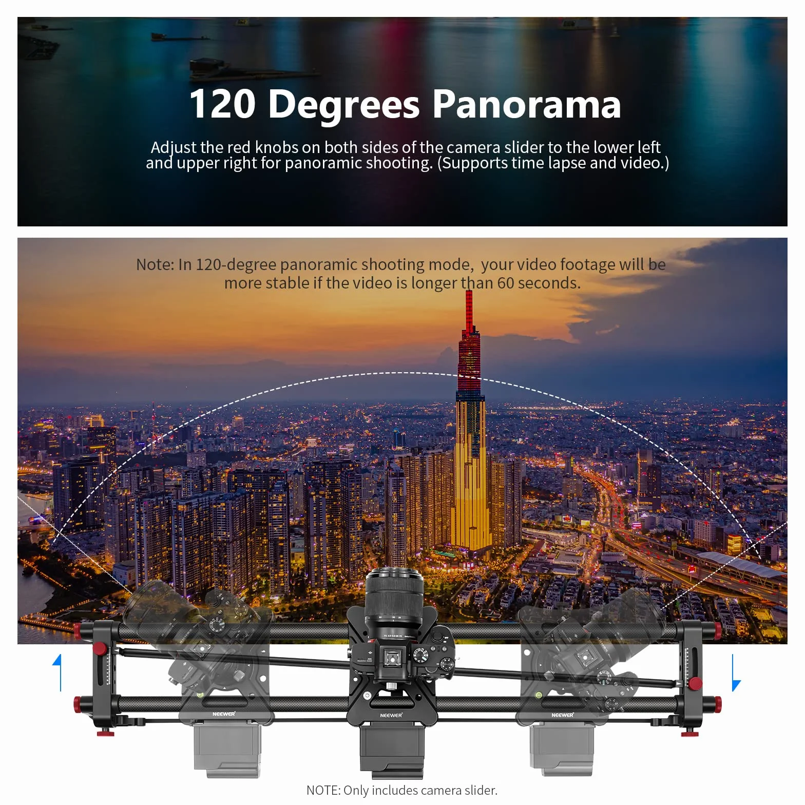 NEEWER 80cm Slider per Fotocamera Motorizzato, Carrello in Fibra di Carbonio con controllo via App, Supporto per Modalità Video, Fotografia Time Lapse, Tracking, Scatto Orizzontale e a 120°(ER1-80)