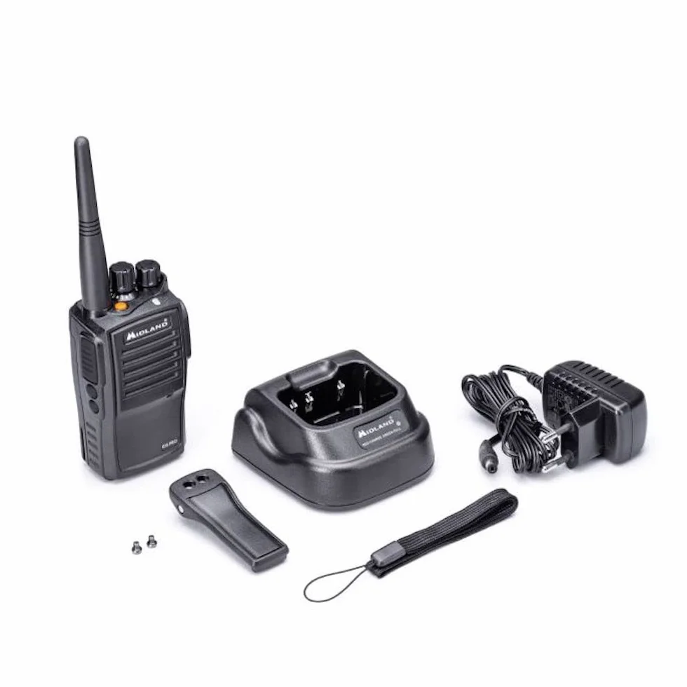 Midland - Walkie Talkie G15 PRO, Ricetrasmittenti Professionali Waterproof IP67, 32 Canali PMR446 Senza Licenza, Copertura 12Km, Autonomia 22H - Batterie Ricaricabili, Caricatore da Tavolo e Accessori