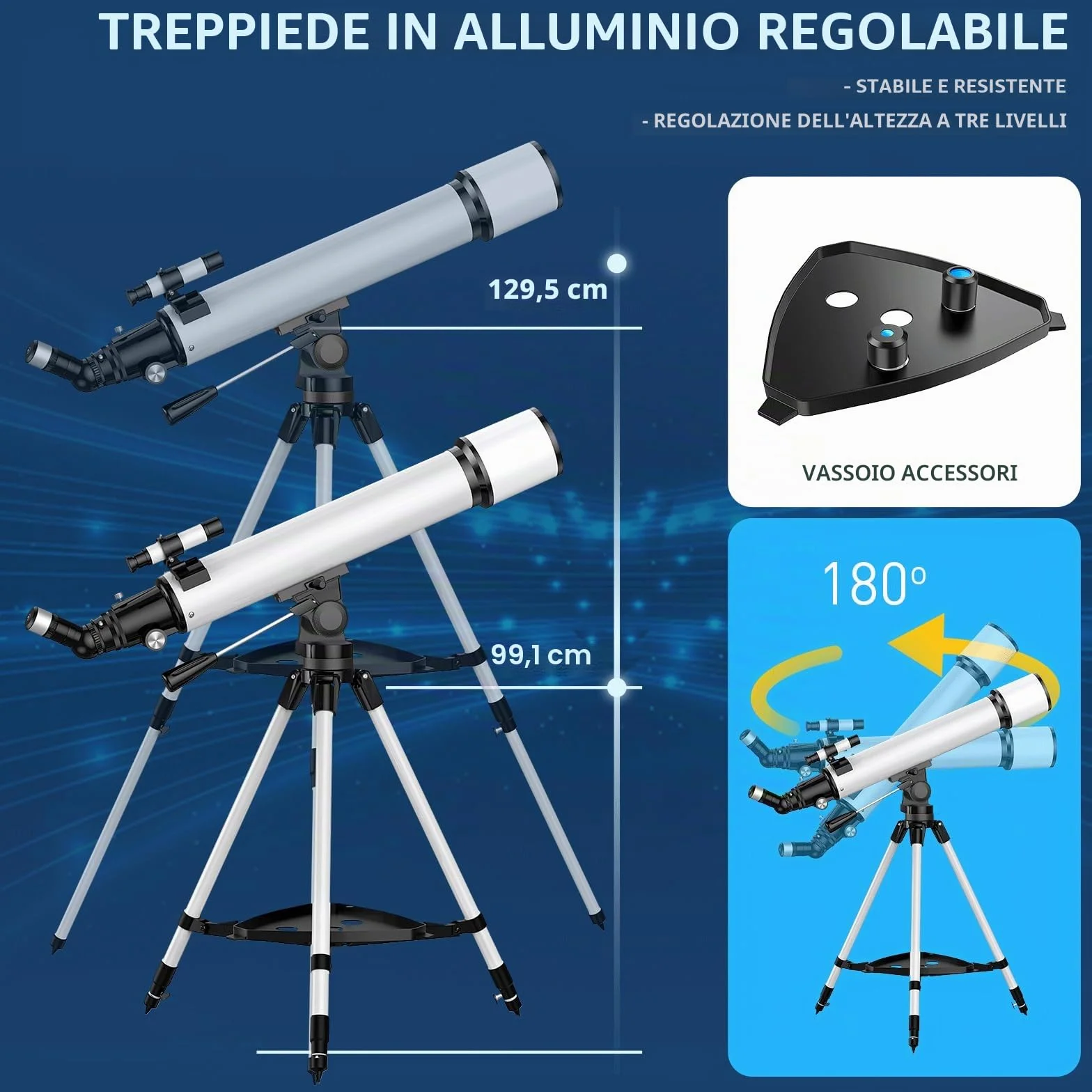 Telescopio Astronomico per Adulti, 80 mm Apertura 800mm AZ Telescopi Rifrattori per Principianti, HD Telescopio Portatile con Regolabile Treppiede, borsa,Adattatore Telefonico