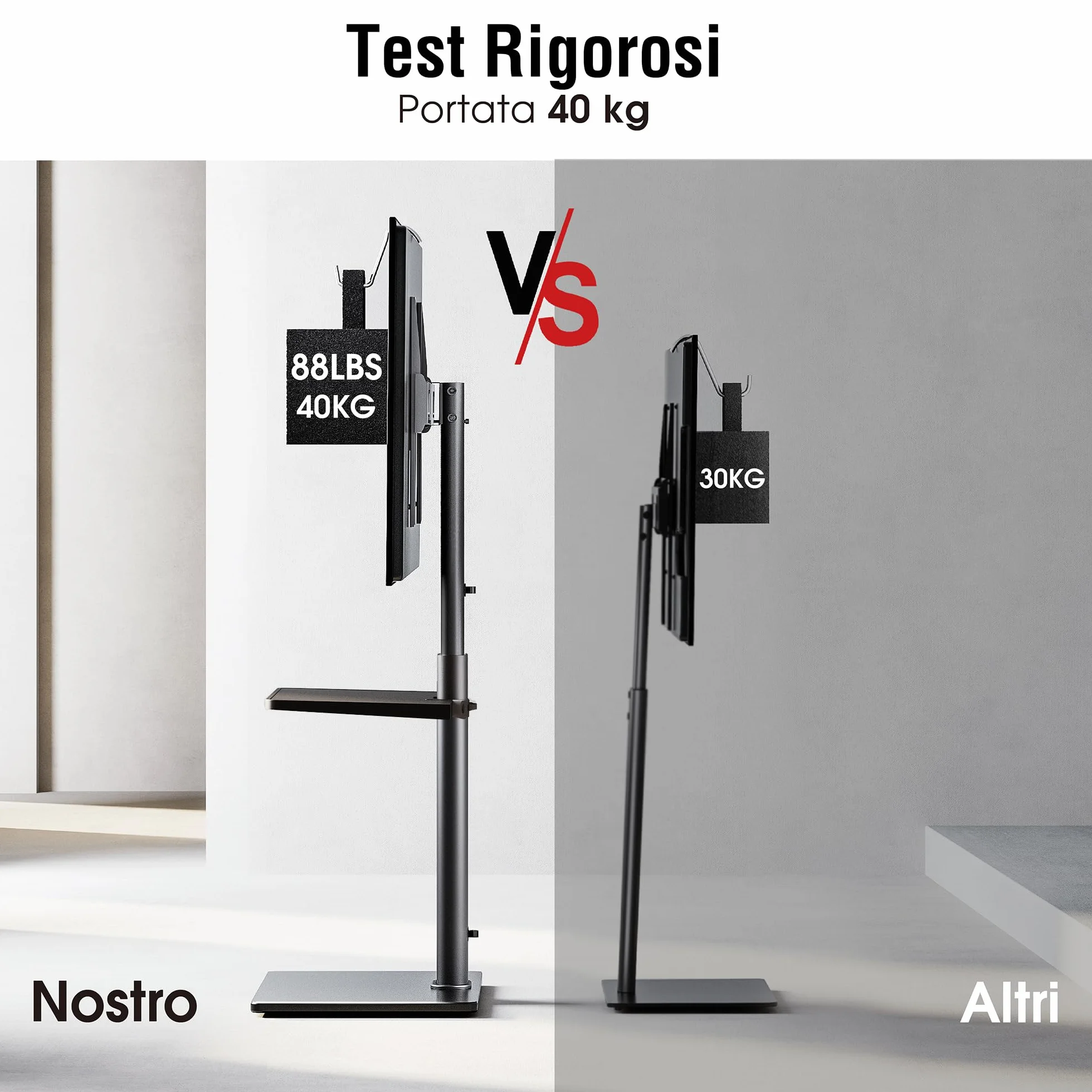 AOKCOS Supporto TV da Pavimento Inclinabile per 32-55-70 Pollici, Girevole & Altezza Regolabile, VESA 400x400mm 40kg