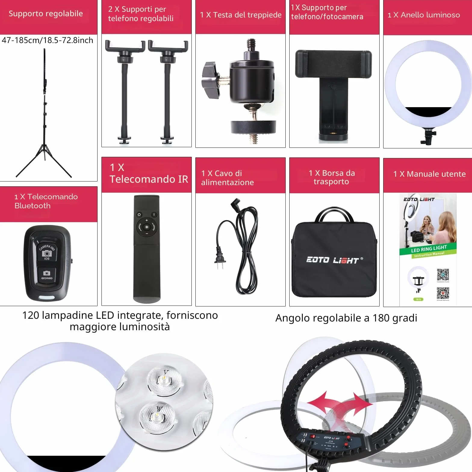 Luce ad anello a LED da 53,3 cm con supporto per treppiede, luce ad anello video per fotografia, registrazione vlog, conferenze, riunioni, ritratti, YouTube, TikTok, trucco, con telecomando, CRI> 97