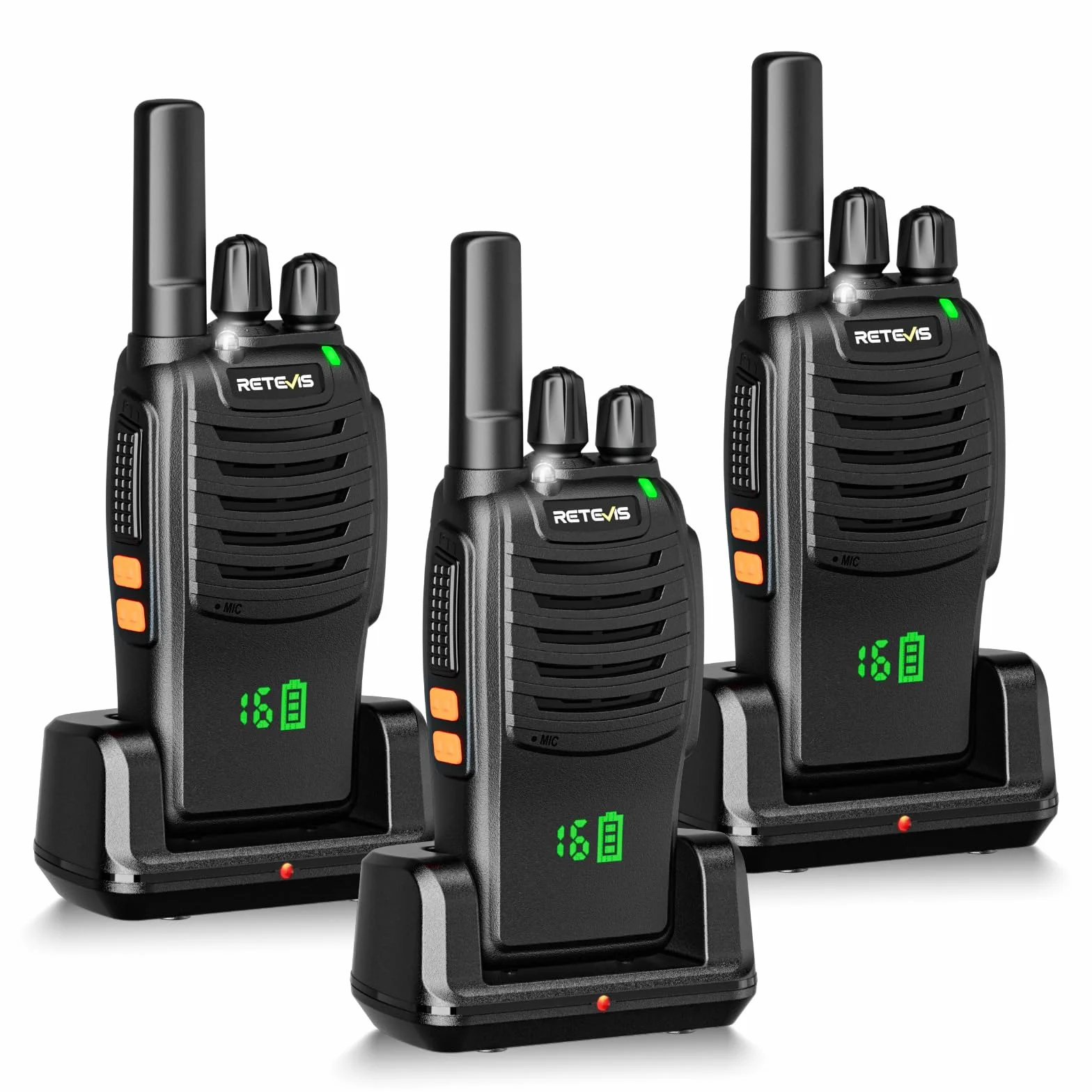 Retevis H777H Walkie-Talkie, Ricetrasmittente con Schermo, Ricarica Tipo C, Torcia, Allarme di Emergenza, Suono Chiaro, Walkie Talkie per Adulti per Vendita al Dettaglio (Nero, 3 Pezzi)