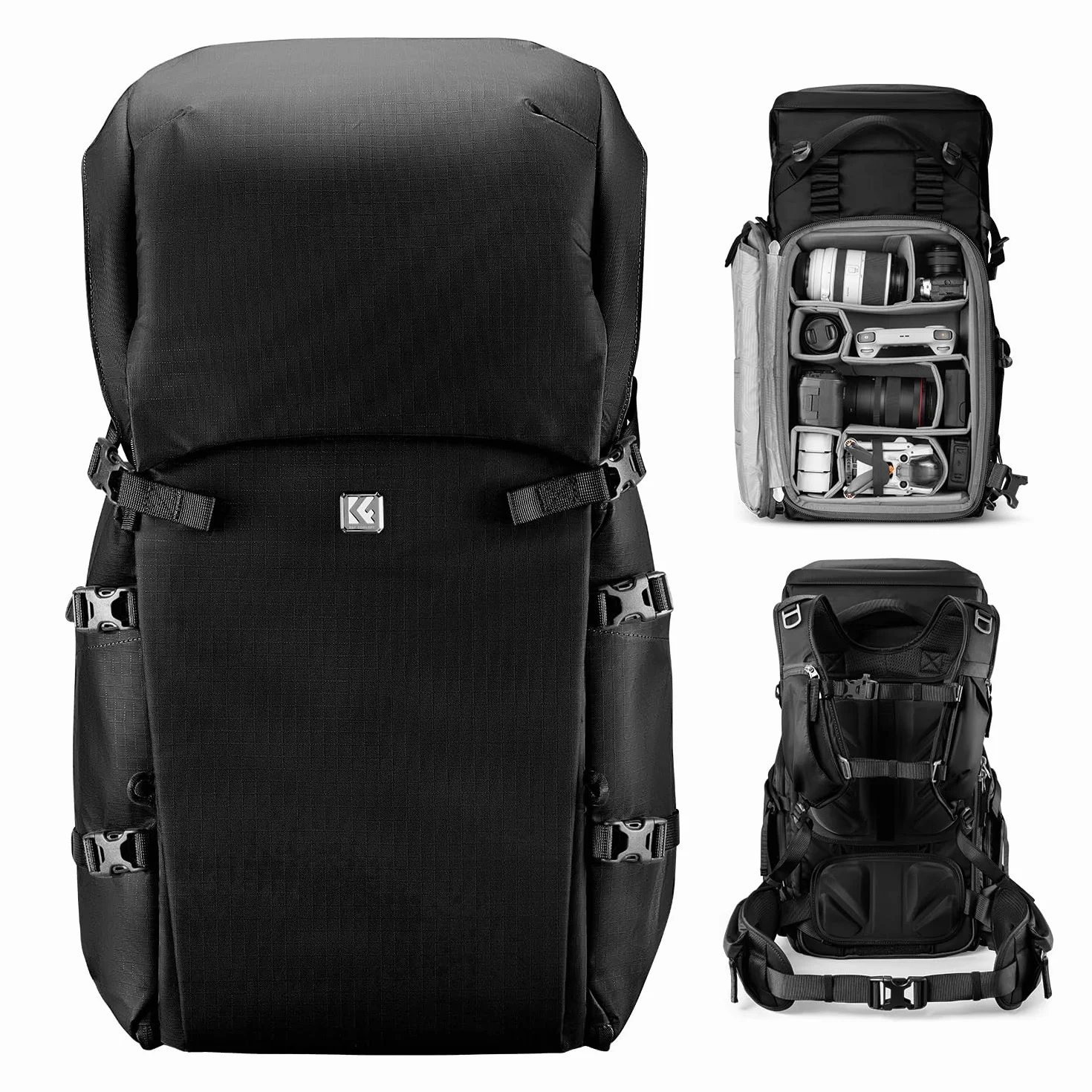 K&F CONCEPT Zaino per fotocamera, zaino da viaggio all'aperto di grande professtional splashproof Borsa a tracolla multifunzionale per Macchine fotografiche, obiettivo, treppiede, laptop, drone