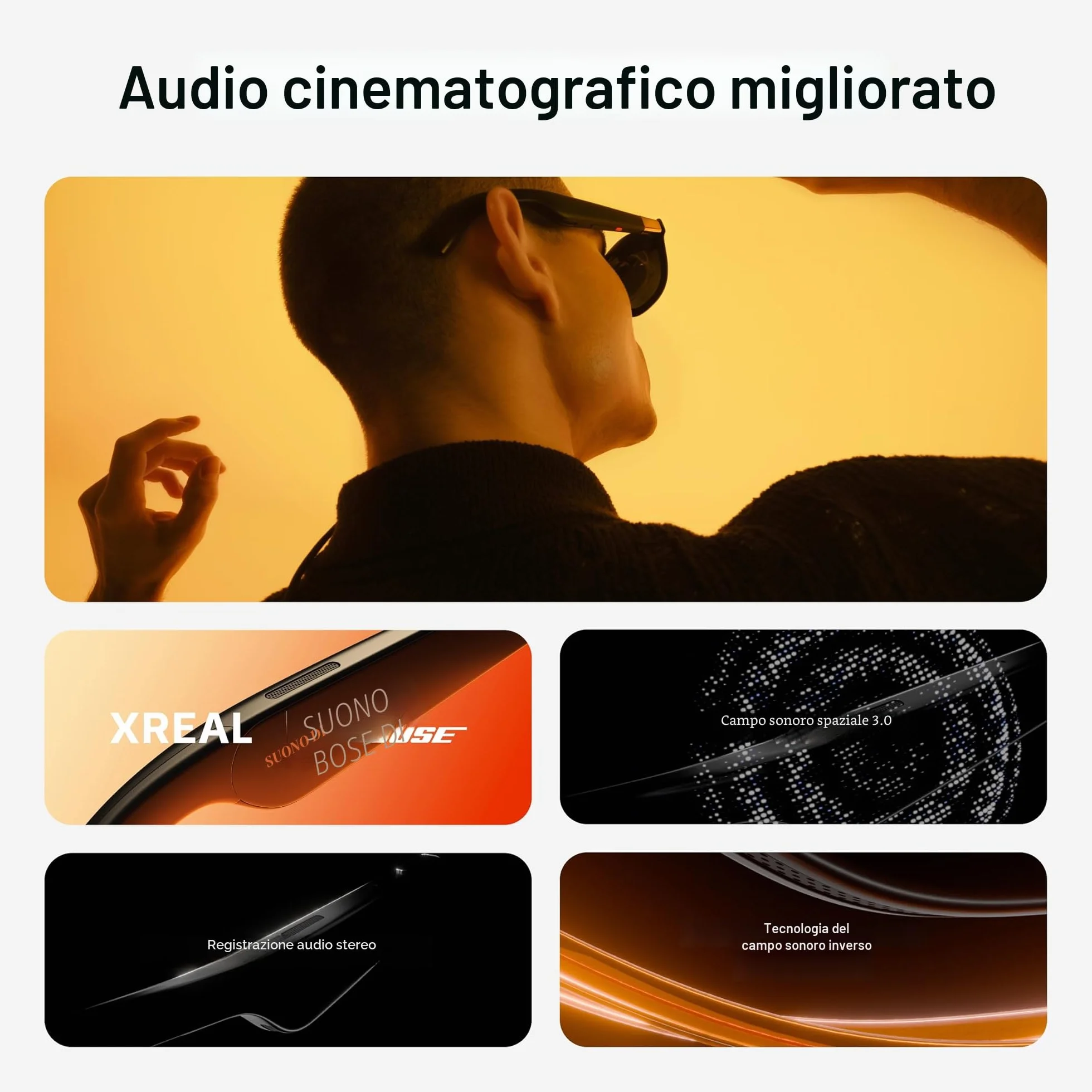 XREAL One AR Occhiali with X1 Chip, Native 3 DoF, 147" 50°FOV 120Hz HD Display, Audio Rinomato, 3 Adjustable Lens Transparency (Black)