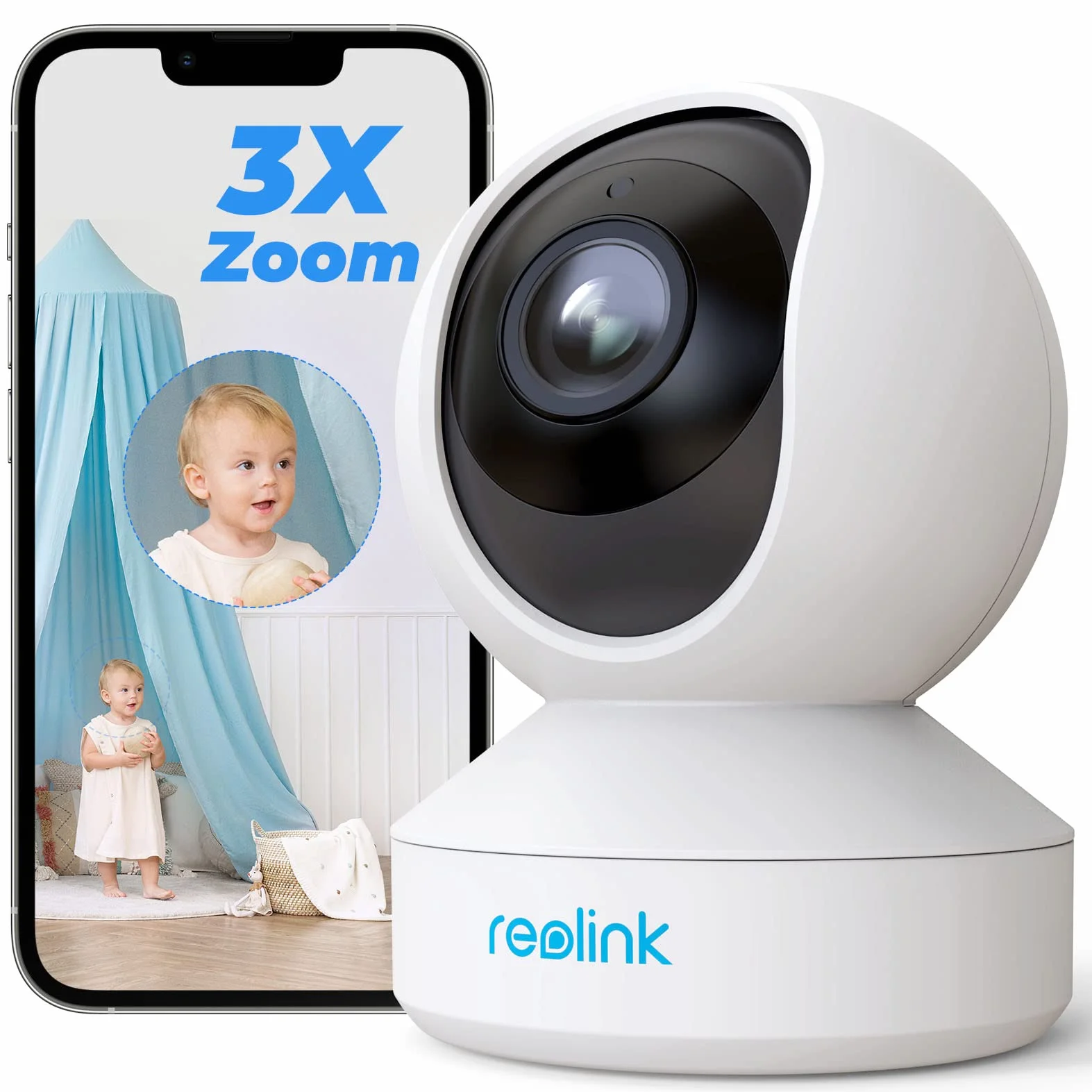 Reolink 5MP PTZ Telecamera WiFi Interno con WiFi 2,4/5 GHz, Videocamera Sorveglianza, 3X Zoom, Sirena &Audio Bidirezionale, Rilevazione del Movimento Baby Monitor, E1 Zoom (Ricondizionato)