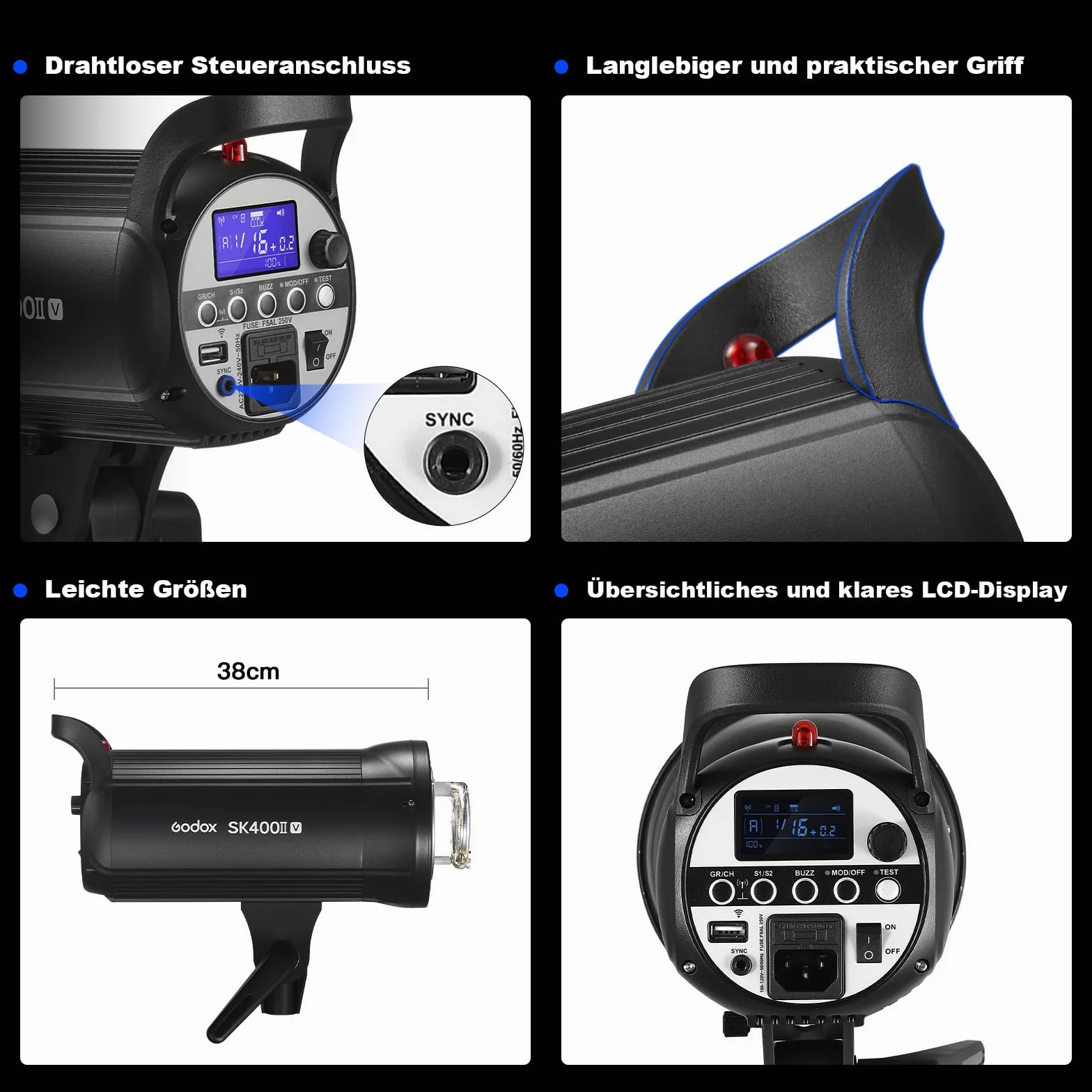 GODOX SK400II-V Flash da Studio Stroboscopico SK400II-V Bowens Mount,400W,Sistema X Wireless 2.4G,5600±200K,Lampada per Modellazione LED con Montaggio Bowens per Studio (SK400II Versione Aggiornata)