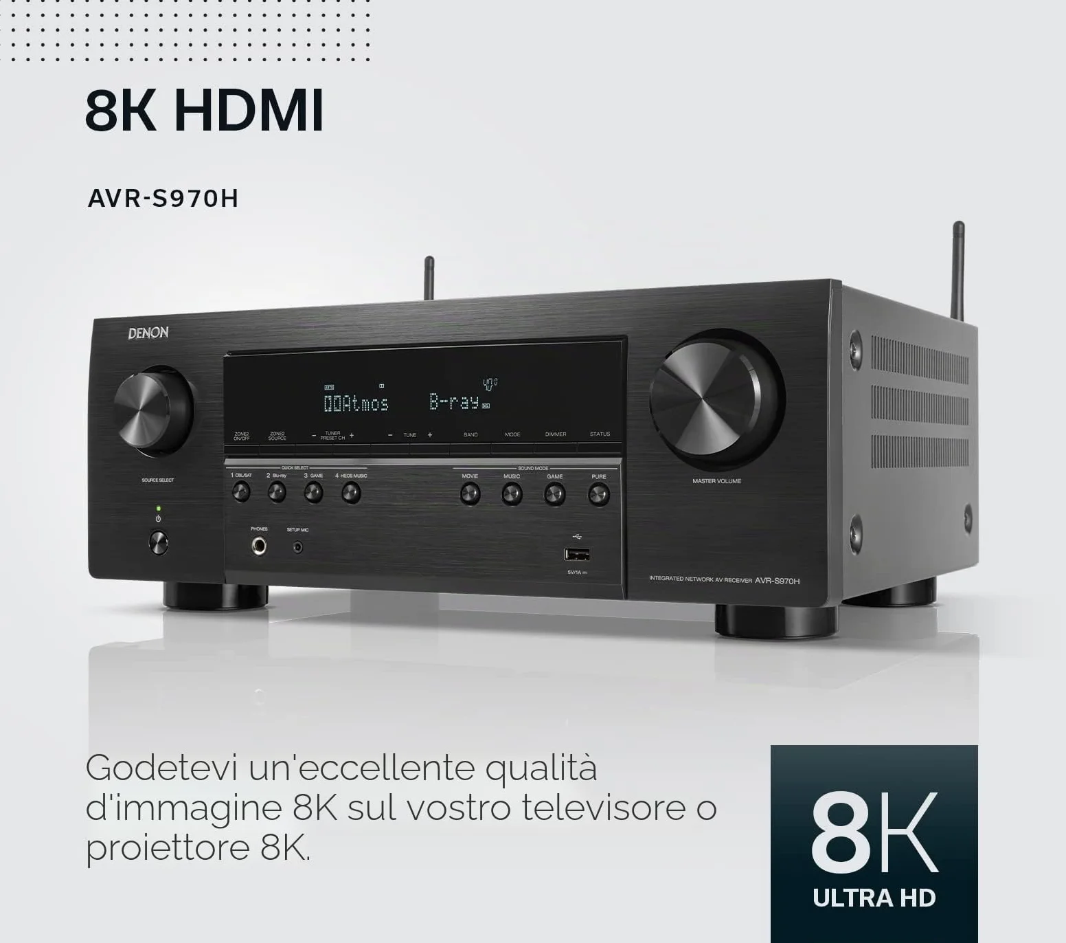 Denon AVR-S970H ricevitore AV 7.2 canali Dolby Atmos DTS:X 8K HDMI Bluetooth WLAN