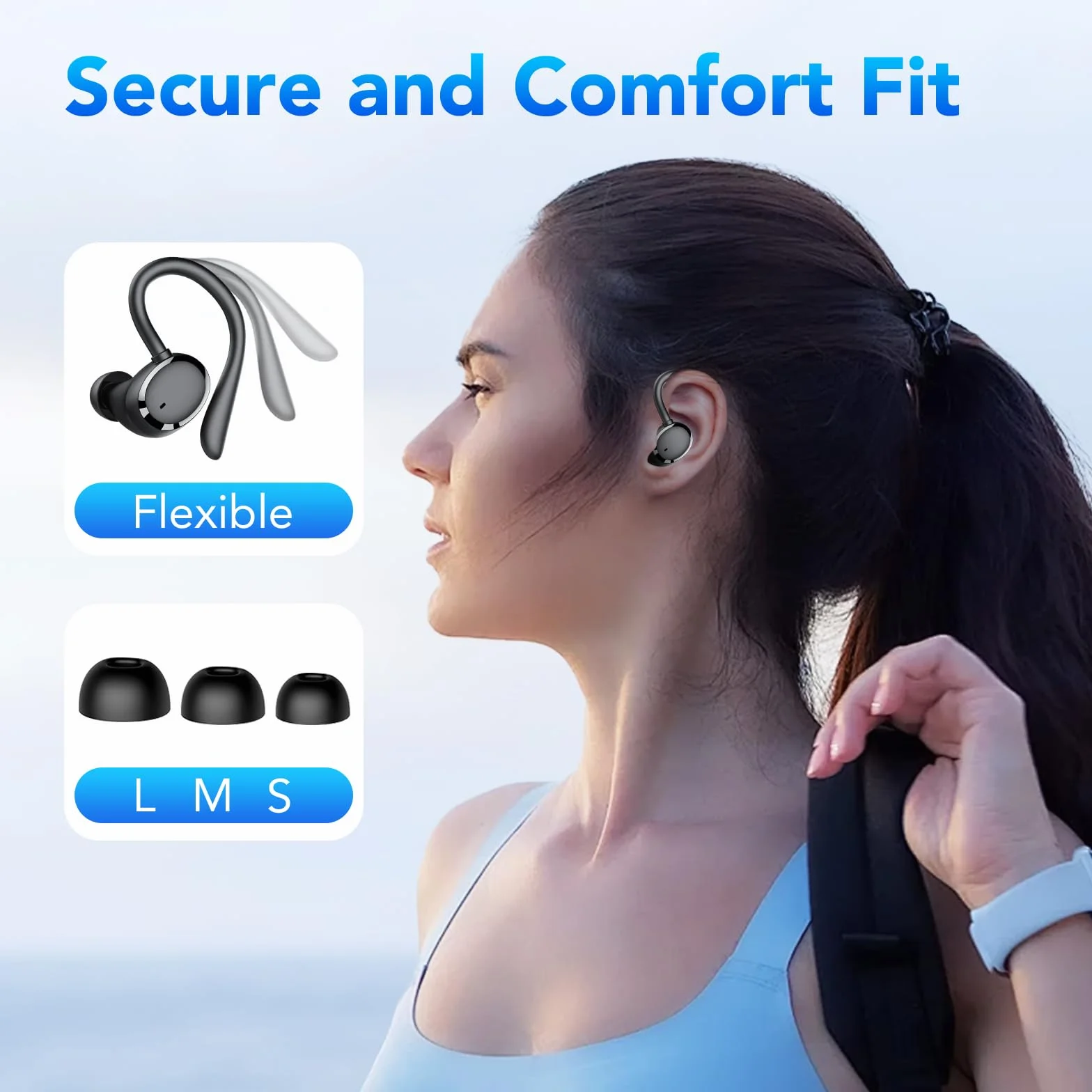 IKG Cuffie Bluetooth Sport, Auricolari Bluetooth 5.3 Bassi Profondi,72 ore di Riproduzione Cuffie Wireless Cancellazione Rumore con 4 mic,Auricolari Sportivi con Display a LED, IPX7