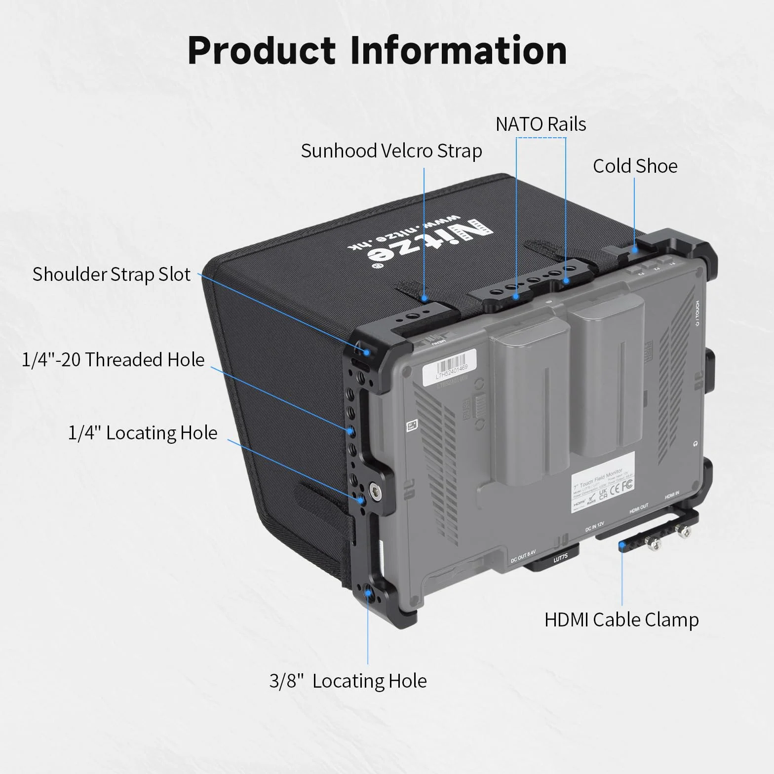 Nitze LUT7 Cage con Sunhood NATO rail incorporato per monitor LUT7/LUT7 PRO/LUT7S/LUT7S PRO - JTP2-LUT7S