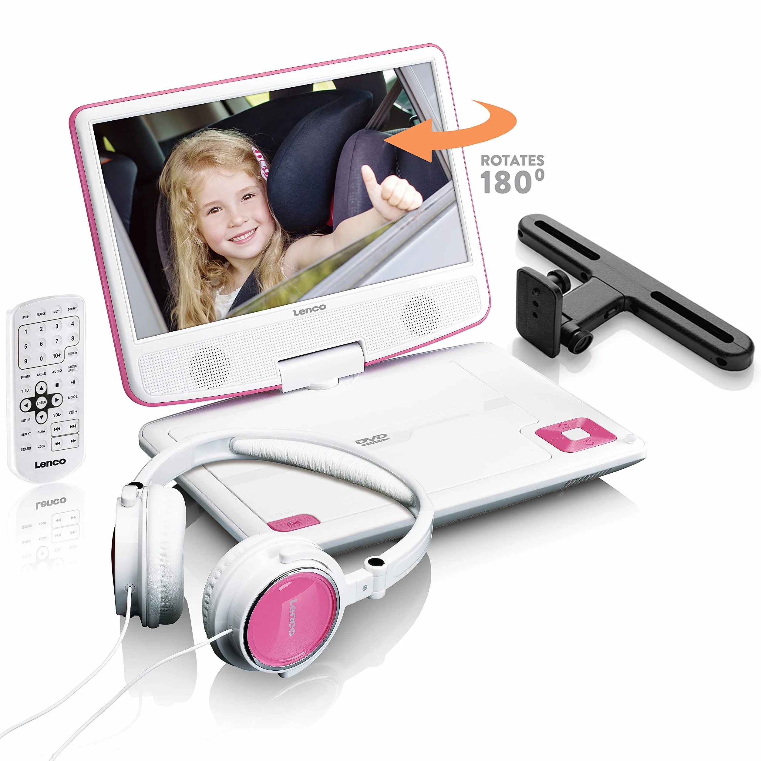 Lenco DVP-910 Portable DVD player Convertibile Nero, Rosa 22,9 cm (9")