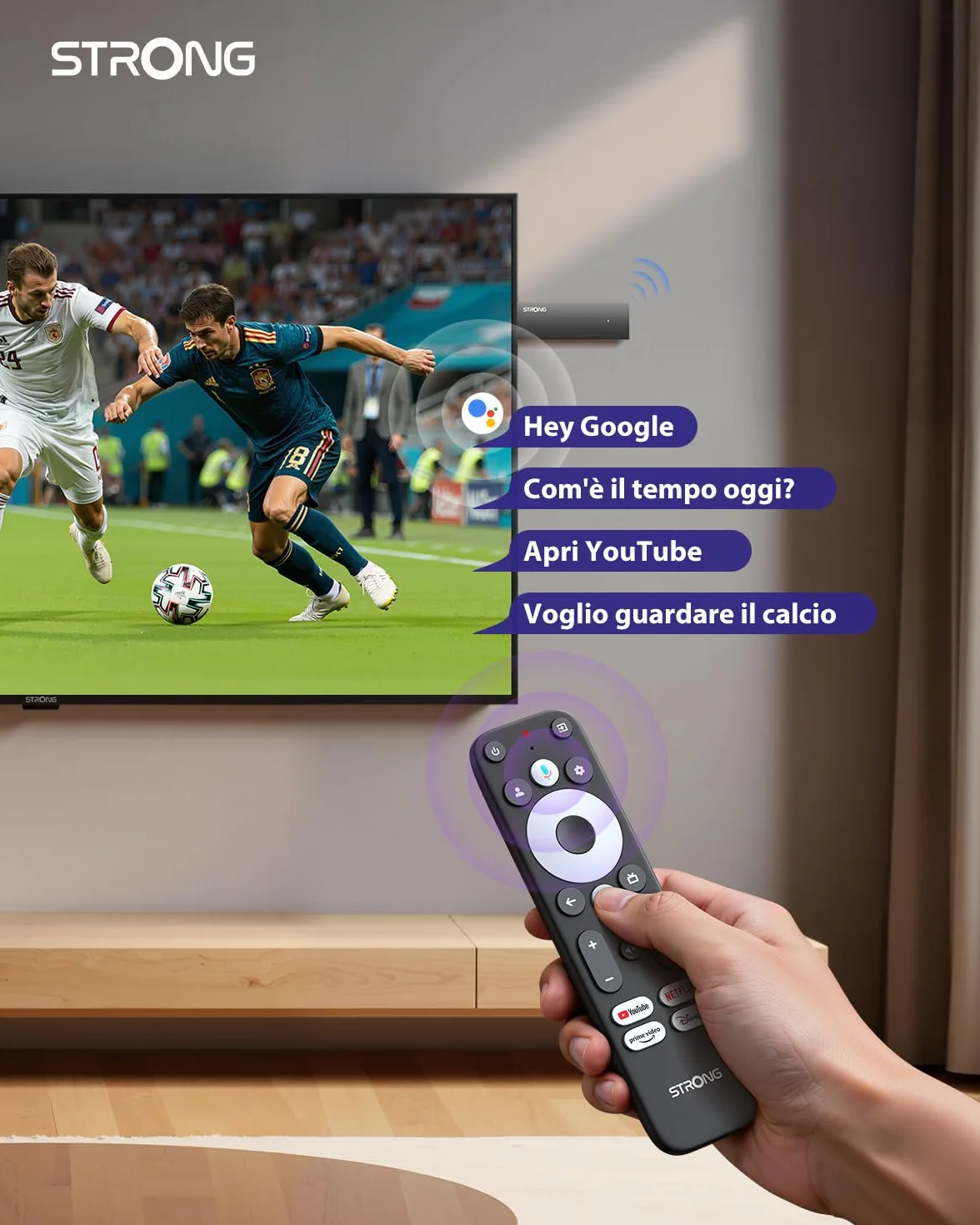 STRONG SRT41 Google TV Stick 4K UHD, Android 11, Wi-Fi, Chromecast Integrato, Assistente Vocale Google, HDR10+, Dolby Audio, Netflix, Prime Video, YouTube, Disney+