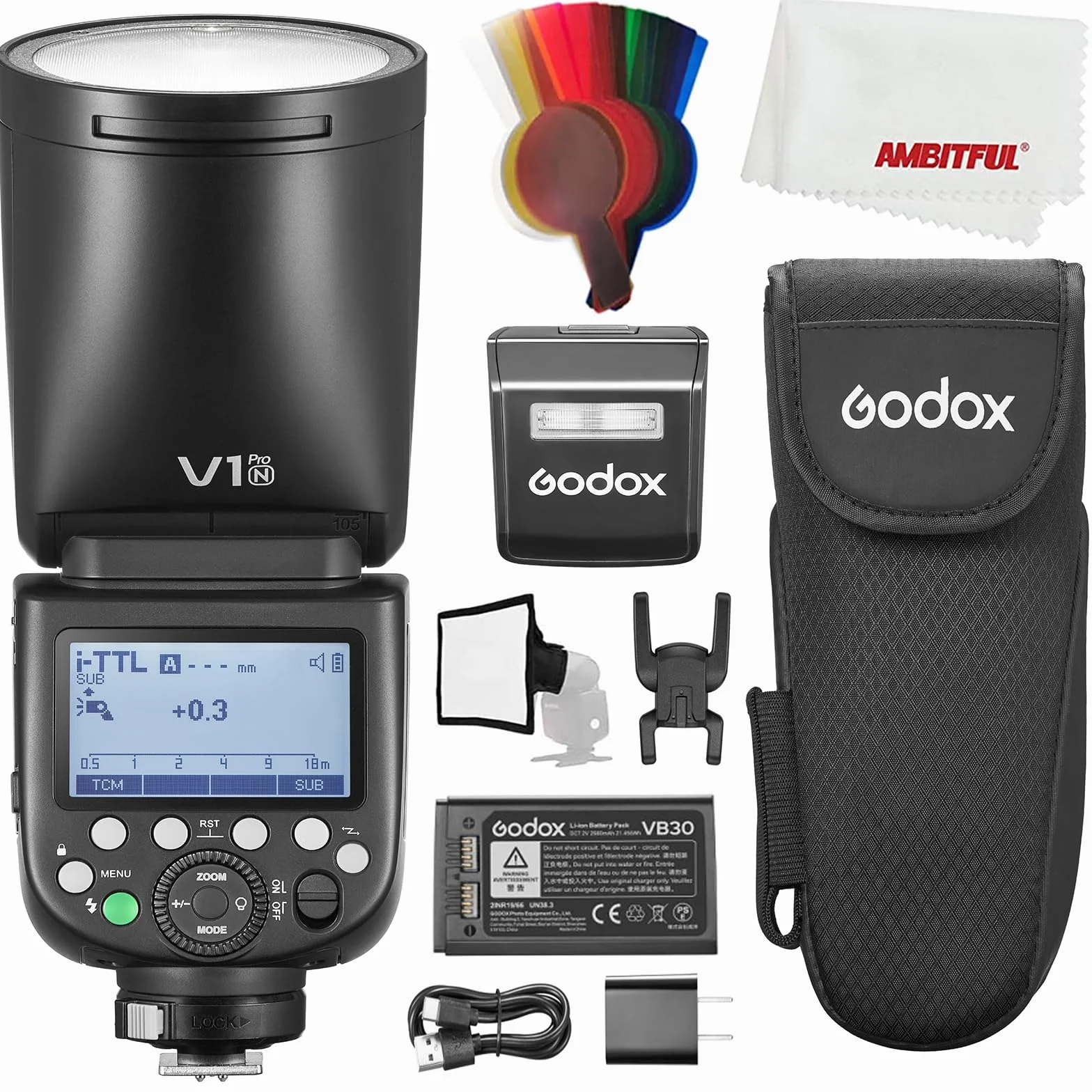 godox V1PRO-N V1 Pro TTL - Flash a testa tonda Compatibile con Nikon, 76 Ws HSS 1/8000s, batteria al litio integrata, lampada da modellazione a LED, innovativo flash esterno SU-1