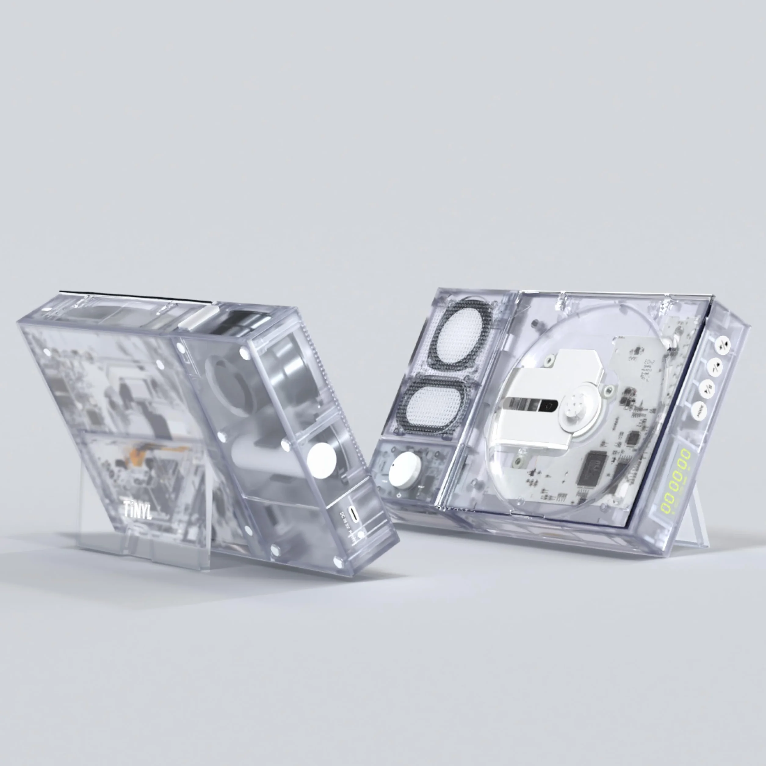 [Tinyl Split] Lettore CD 3 in 1 completamente nuovo e aggiornato, altoparlante Bluetooth rimovibile e lettore CD, portatile, ricaricabile, per la casa come regalo (bianco trasparente)