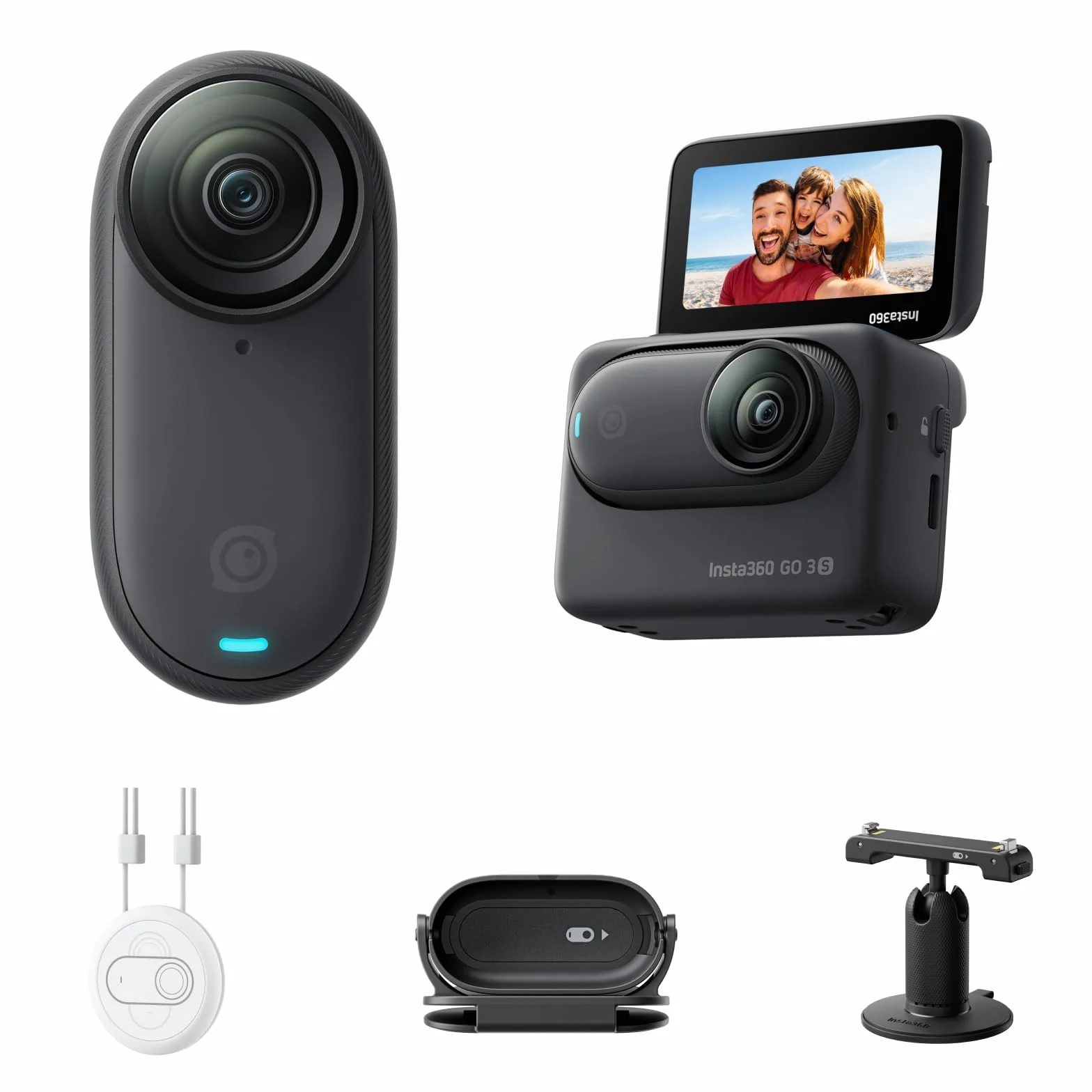 Insta360 GO 3S Nero Notte 128GB - Cam 4K per vlogging, POV a mani libere, montaggio magnetico, stabilizzazione, 140 minuti di autonomia, impermeabilità fino a 10 m, editing IA