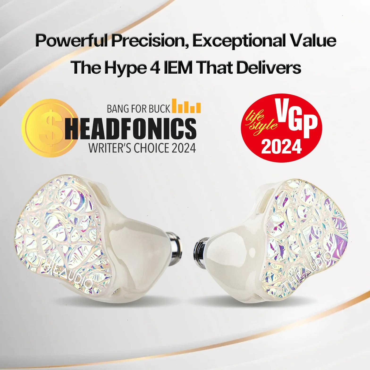 Linsoul THIEAUDIO Hype 4 2DD+4BA Auricolari HiFi In-Ear con bilanciamento tonale, ultimo driver Sonion, cavo OCC IEM staccabile a 2 pin placcato argento per musicista audiofilo (bianco,