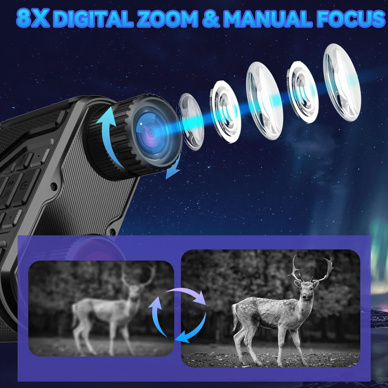 Visore Notturno Caccia Include Memoria da 32 GB Binocolo Visione Notturna Binocolo Infrarossi Perfetto per il campeggio, la caccia e l'osservazione notturna. Un regalo perfetto per gli uomini